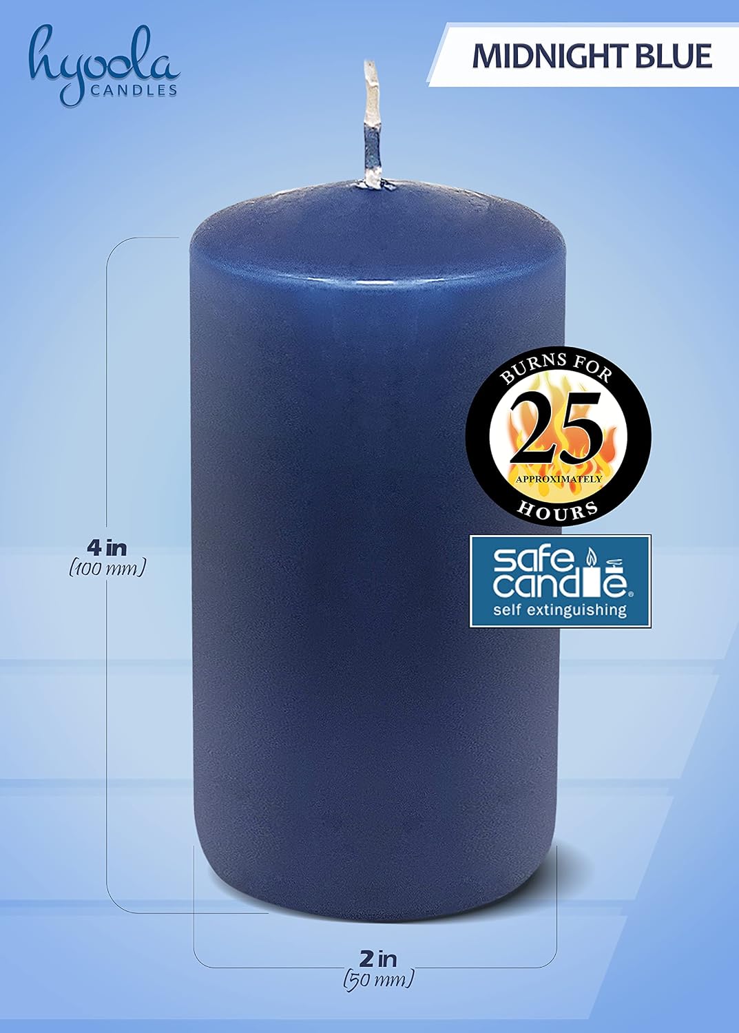 Hyoola Midnight Blue Pillar Candles 2x4 Inch - 4 Pack Unscented Pillar Candles - European Made