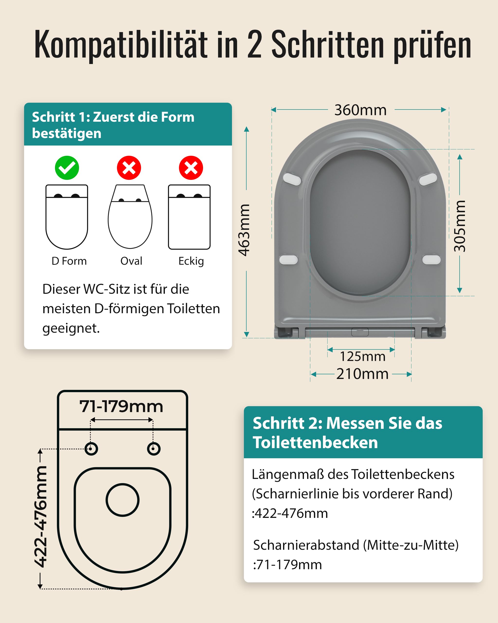HySail Hochwertiger Toilettendeckel mit Absenkautomatik, Schnellverschluss und Hygienischer Oberfläche – Robust, Umweltfreundlich, Farbbeständig, in Mehreren Farben Erhältlich (Grau, D-Form Lang)