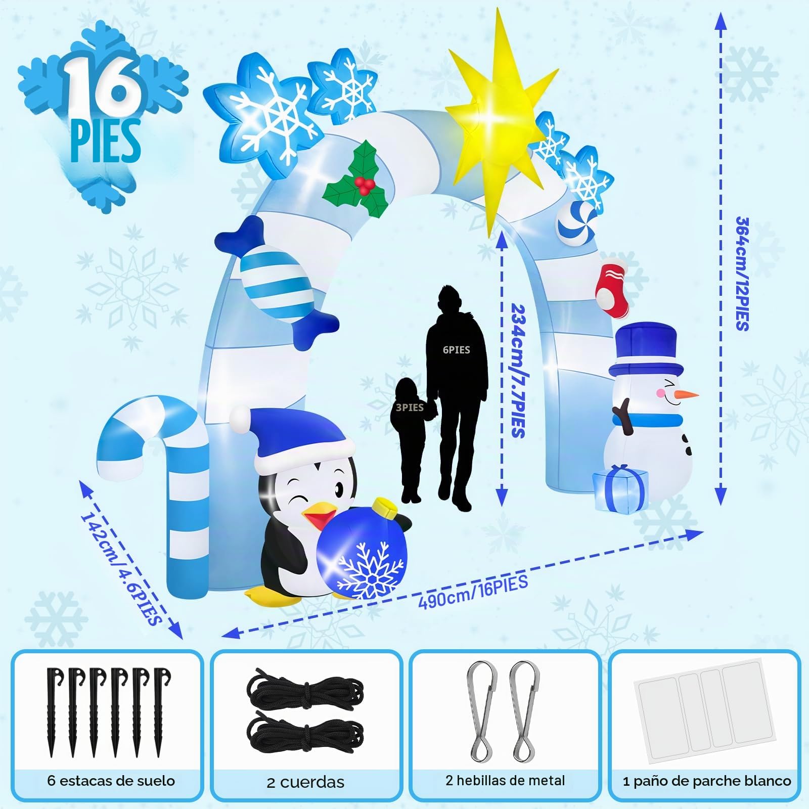 12 pies Arco Inflable Navideño, Kalolary Muñeco Nieve Azul de Invierno Pingüinos Túnel Inflable Navideño Decoración Navideña para Exteriores el Hogar Fiestas Césped Jardín Centro Comercial Calle