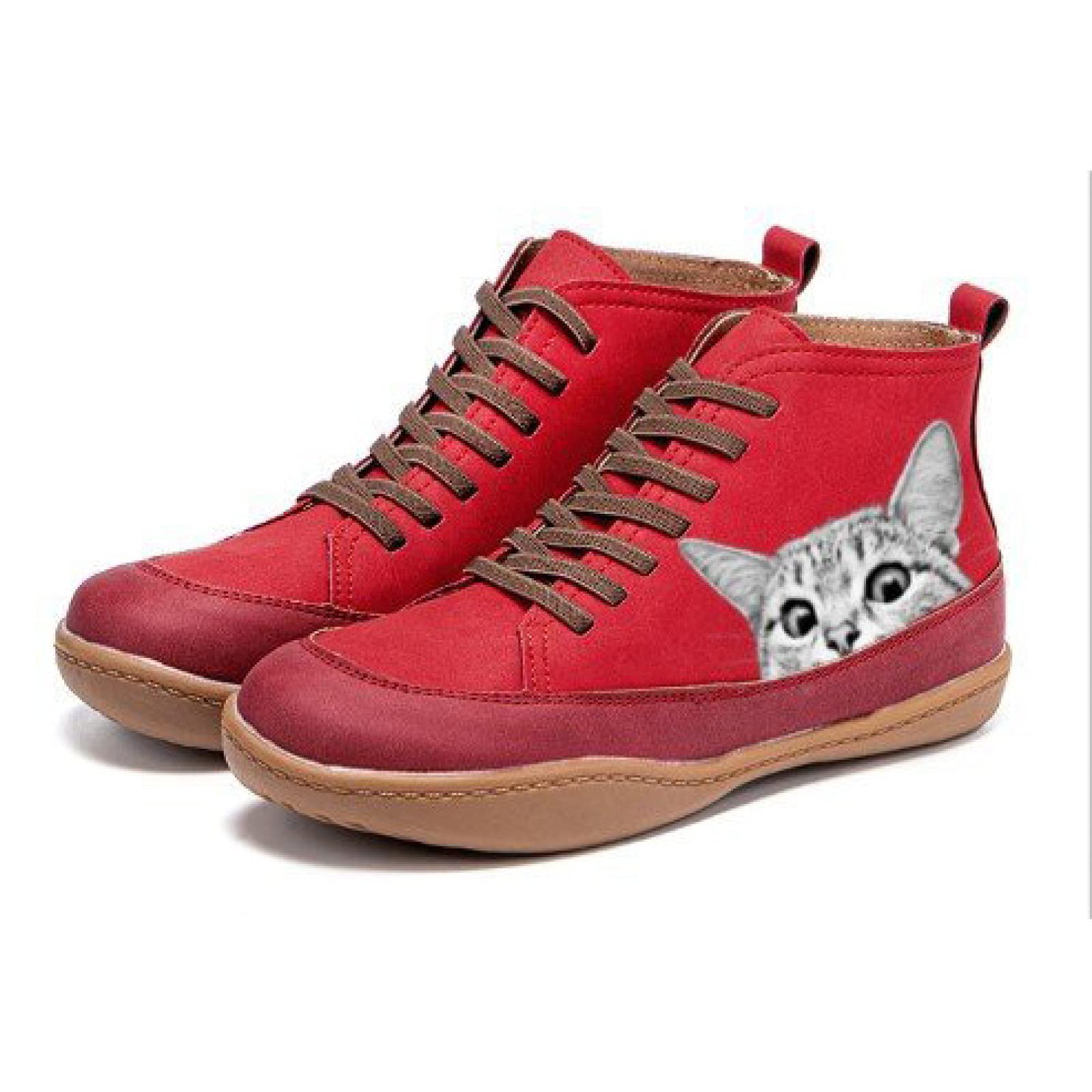 Leather Flat Heel Boots Retro Shoes 