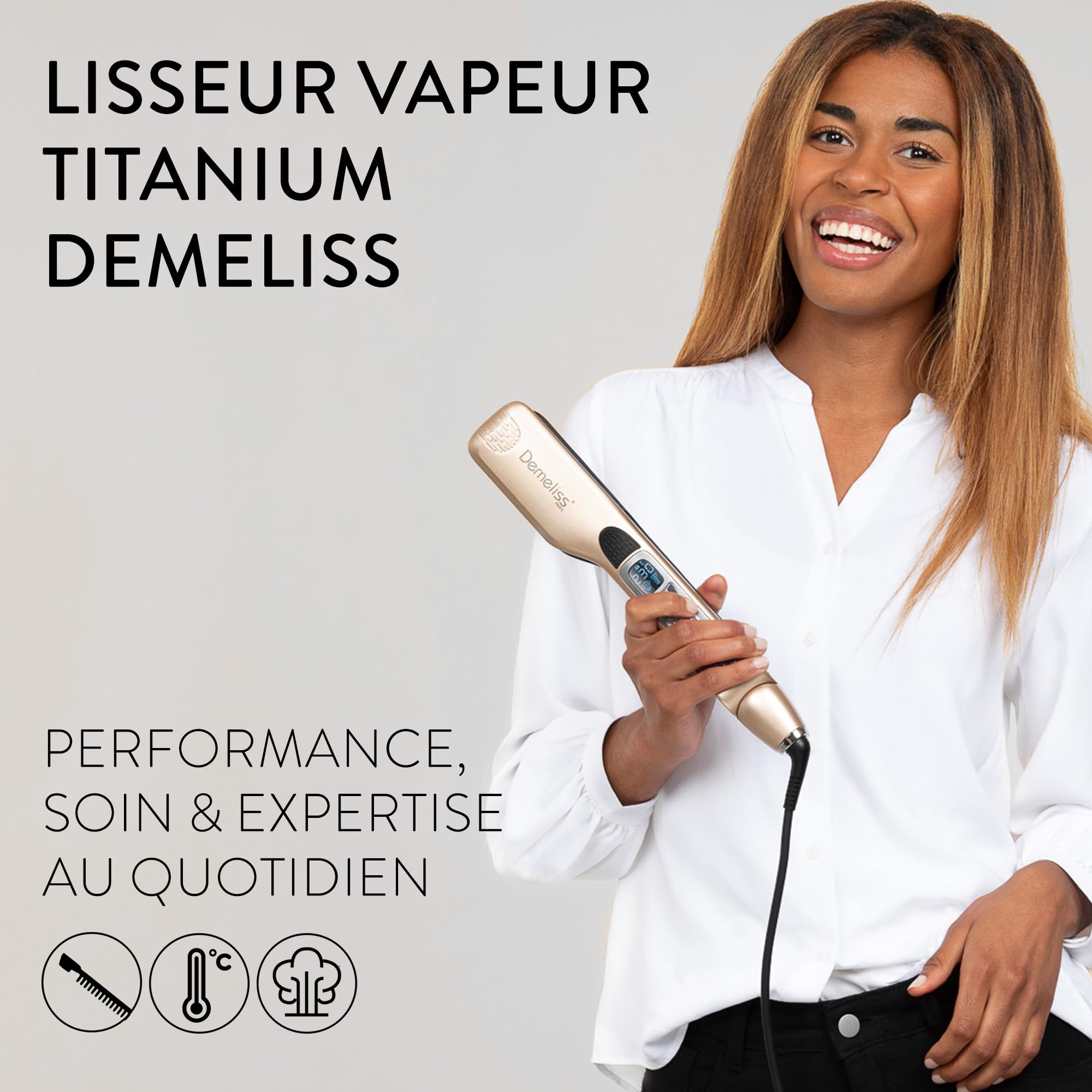 Demeliss Saint Algue – Estuche alisador de vapor Titanium SMOOTH RITUAL – Incluye cepillo desenredante ventilado – alisado de alto rendimiento, hidratación intensa – para todo tipo de cabello