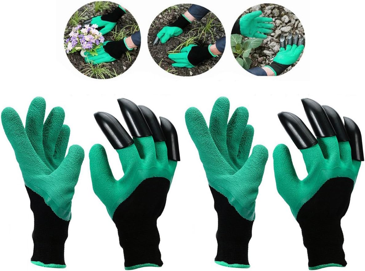 MESIXI Garden Genie Gloves with Fingertips Uniex Right Claws Quick & Easy to Dig and Plant Safe for Rose Pruning, Digging & Planting Nursery Plants - As Seen On TV (Right Hand Claw 1 Pair)