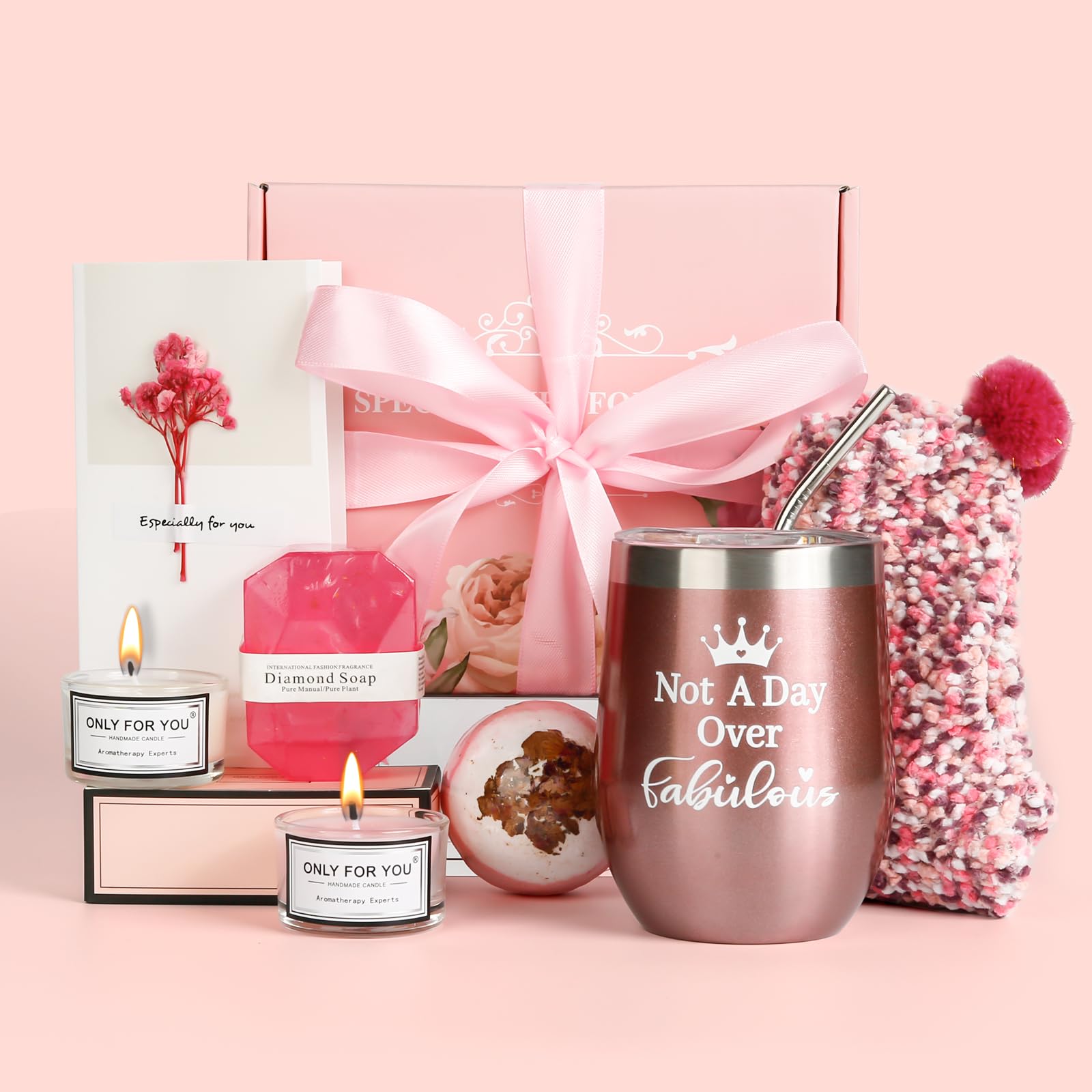Comius Sharp Geschenke für Frauen, Edelstahl Weinbecher mit Duftkerze und Socken, Geburtstagsgeschenk für Freundin, Schwester, Mama, 30 40 50 Geburtstag Weihnachtsgeschenke Geschenkideen Geschenkset