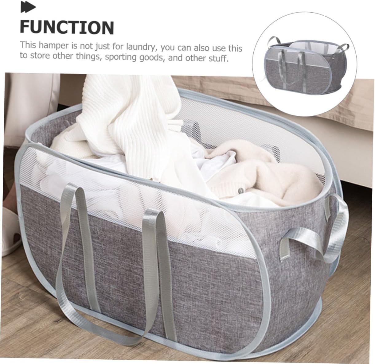 Portable Foldable Laundry Basket Large Capacity Sundries Storage Hamper for Bedroom Bathroom Easy Carry Cloth Hamper Organizer for Dirty Clothes and Household Items Gray