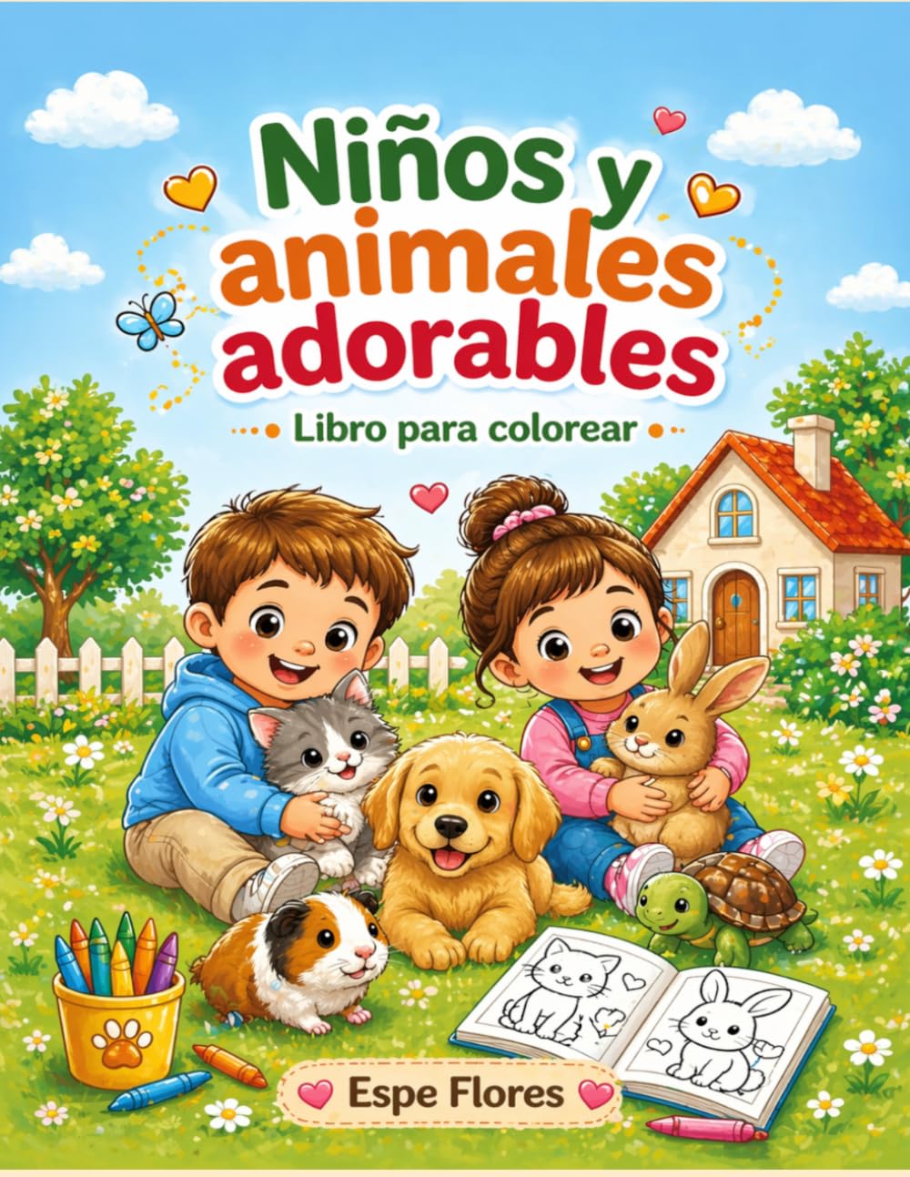 Niños y Animales Adorables . Libro para colorear (Pequeños Amigos Adorables)