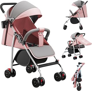 sillita de paseo bebe, de 0 a 4 años (máximo 21 kg), ligero (4,8 kg), confort silla paseo ligera, plegado compacto y reclinable, con algodón, portavasos, visera solar (Rosa)