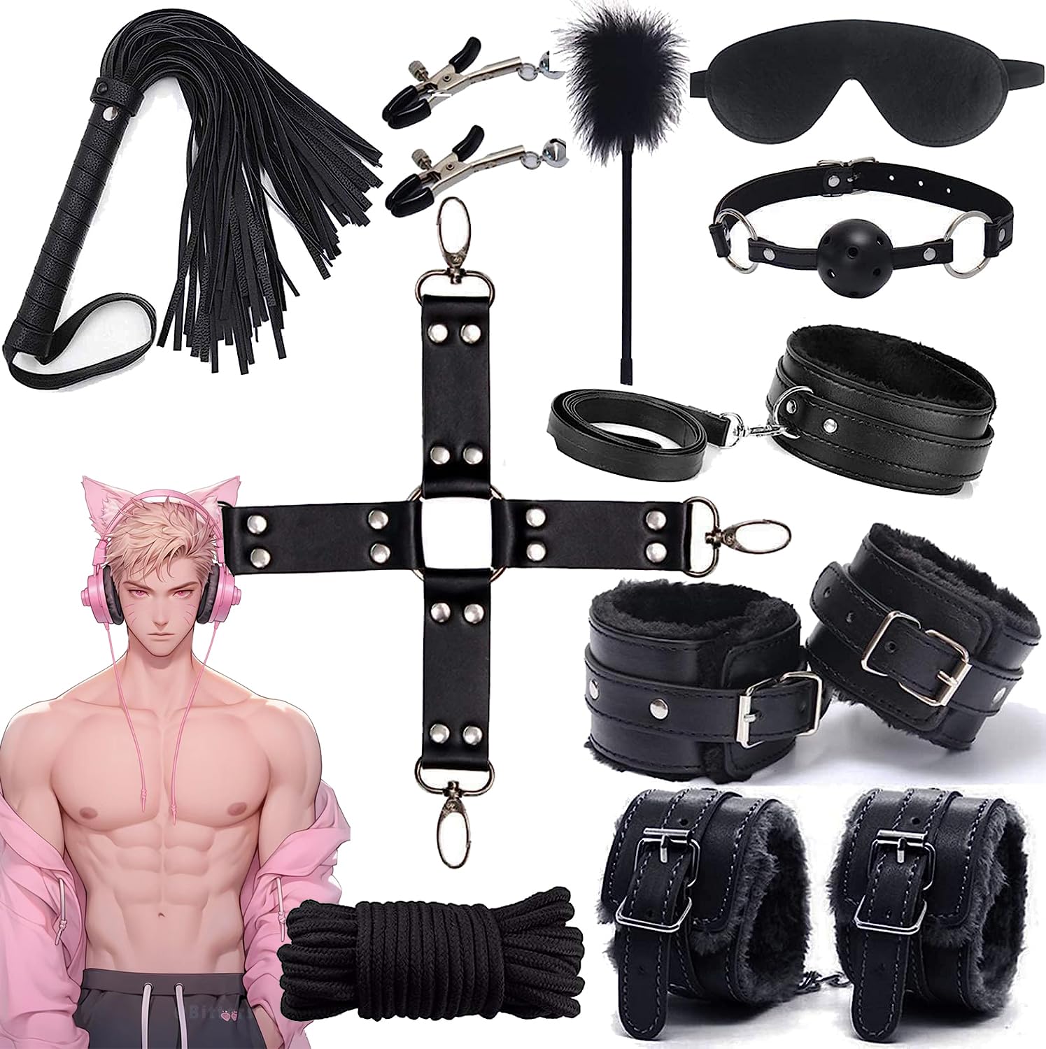Kit di Esercizi in Pelle Nera 10 in 1, Strumento di Allenamento per Gambe E Polsi in Pelle, Kit di Esercizi Multiuso per Lo Stretching in Stile Body-Training - K6