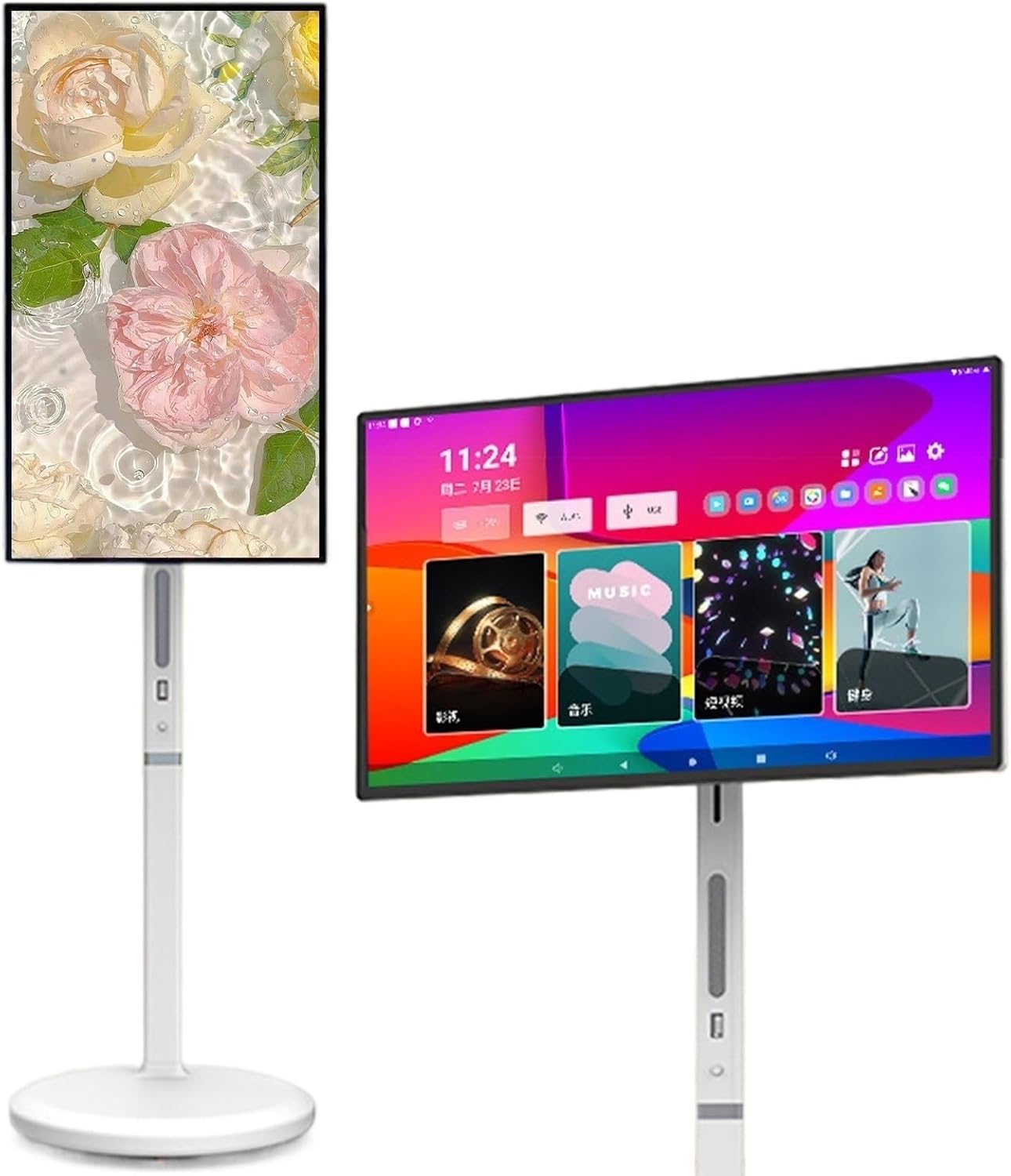 Rolling Smart TV 27/32" Portable 1080p on Wheels Octa Core CPU 128GB Storage Mobile Monitor for Home Office(8+128G,32inch)