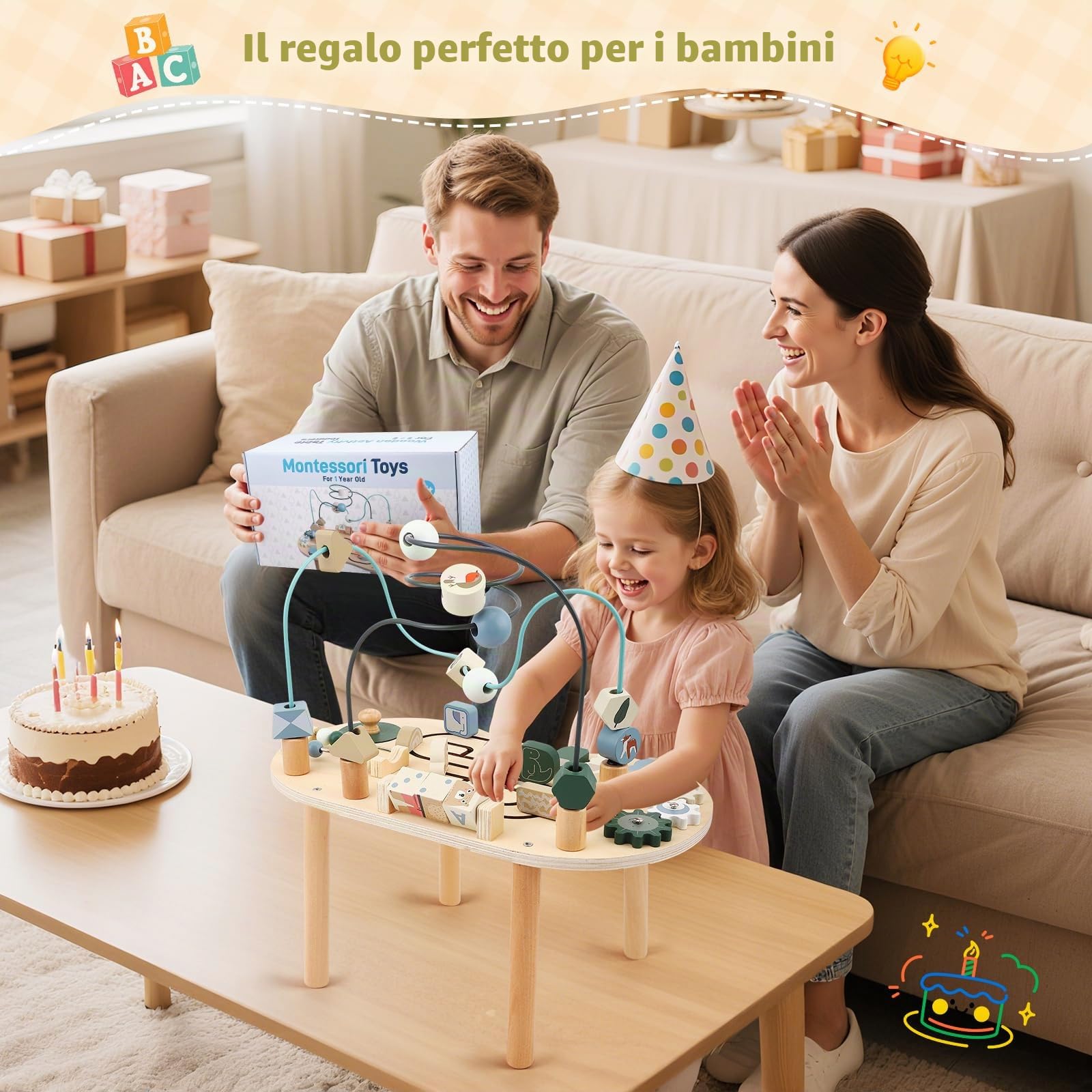 Tavolo attività in legno per bambini Baby Montessori Giocattoli 7 in 1 Tavolo da gioco a partire dai 3 anni in su, Activity Center Baby, per neonati, regalo per ragazze e ragazzi