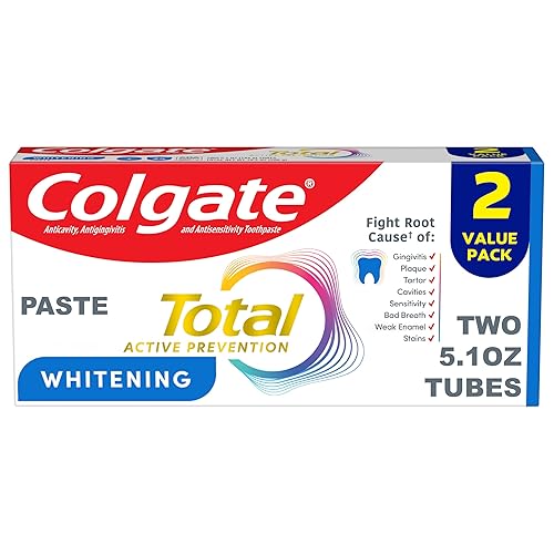 Colgate Pasta dental blanqueadora total, 5.1 onzas, paquete de 2, fluoruro antibacteriano para placa, gingivitis, sensibilidad, eliminación de