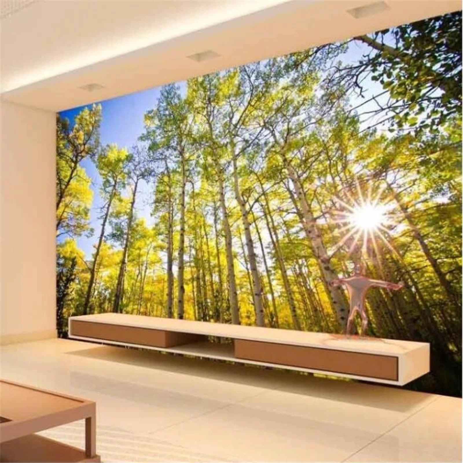 Samoprzylepna fototapeta 3D jesienny las w słońcu do salonu, sypialnia dekoracyjna tapeta
