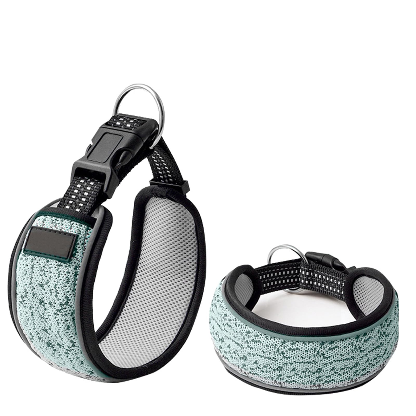 Niwugady Collar reflectante para perro, tejido de punto transpirable, collar extra ancho para perros pequeños y medianos, cómoda correa ajustable para perro, gris, L, 2,5 x 44,5-58 cm, uno