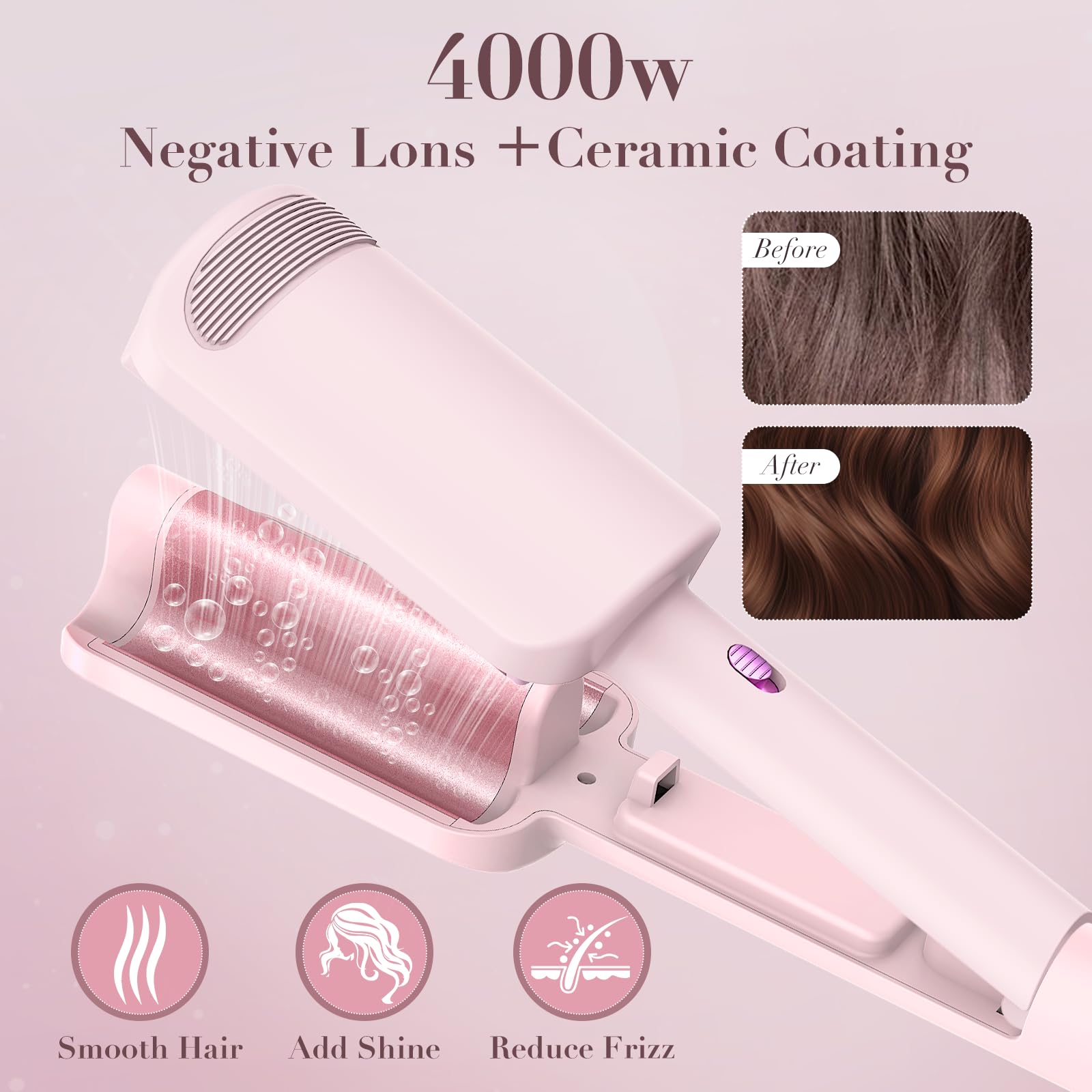 AISEELY Rizador de Pelo, 32 MM Rizador Pelo Ondas, 3 Barriles Ondulador de Pelo Iónico, 4 Temperatura Ajustable 140°C y 220°C, Anti-Escaldaduras Rizador Francés, Plancha Ondas para Principiantes