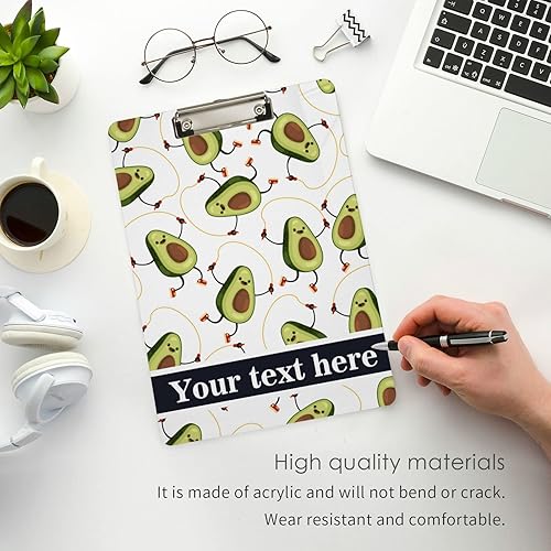 Miniatura 3 de Portapapeles de plástico personalizado con diseño de aguacate, tamaño carta, sujetapapeles acrílicos personalizados con clip de metal de perfil bajo