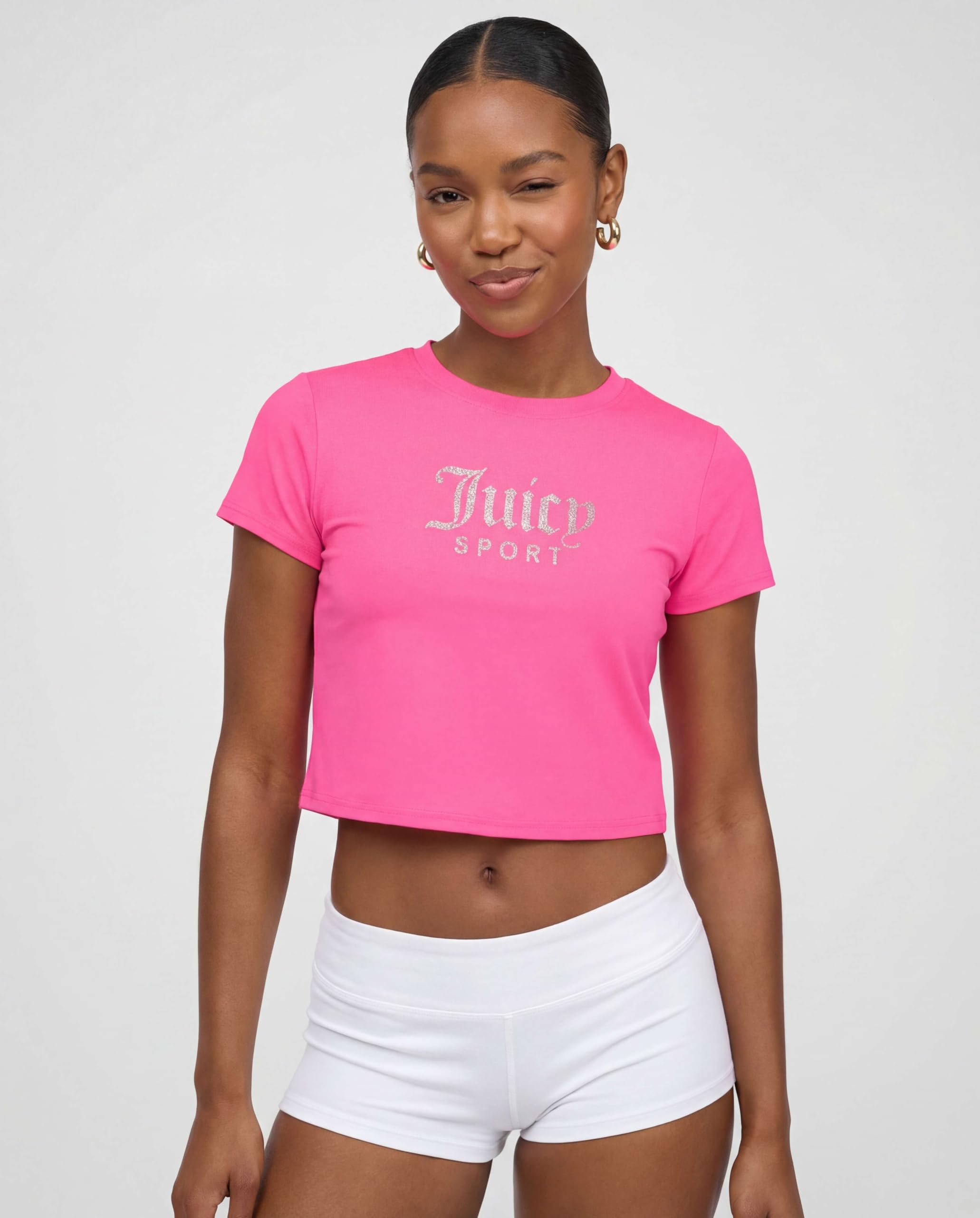 Juicy Couture Camicie da donna con maniche ad aletta, per allenamento atletico, palestra, yoga e abbigliamento sportivo quotidiano (Plus)