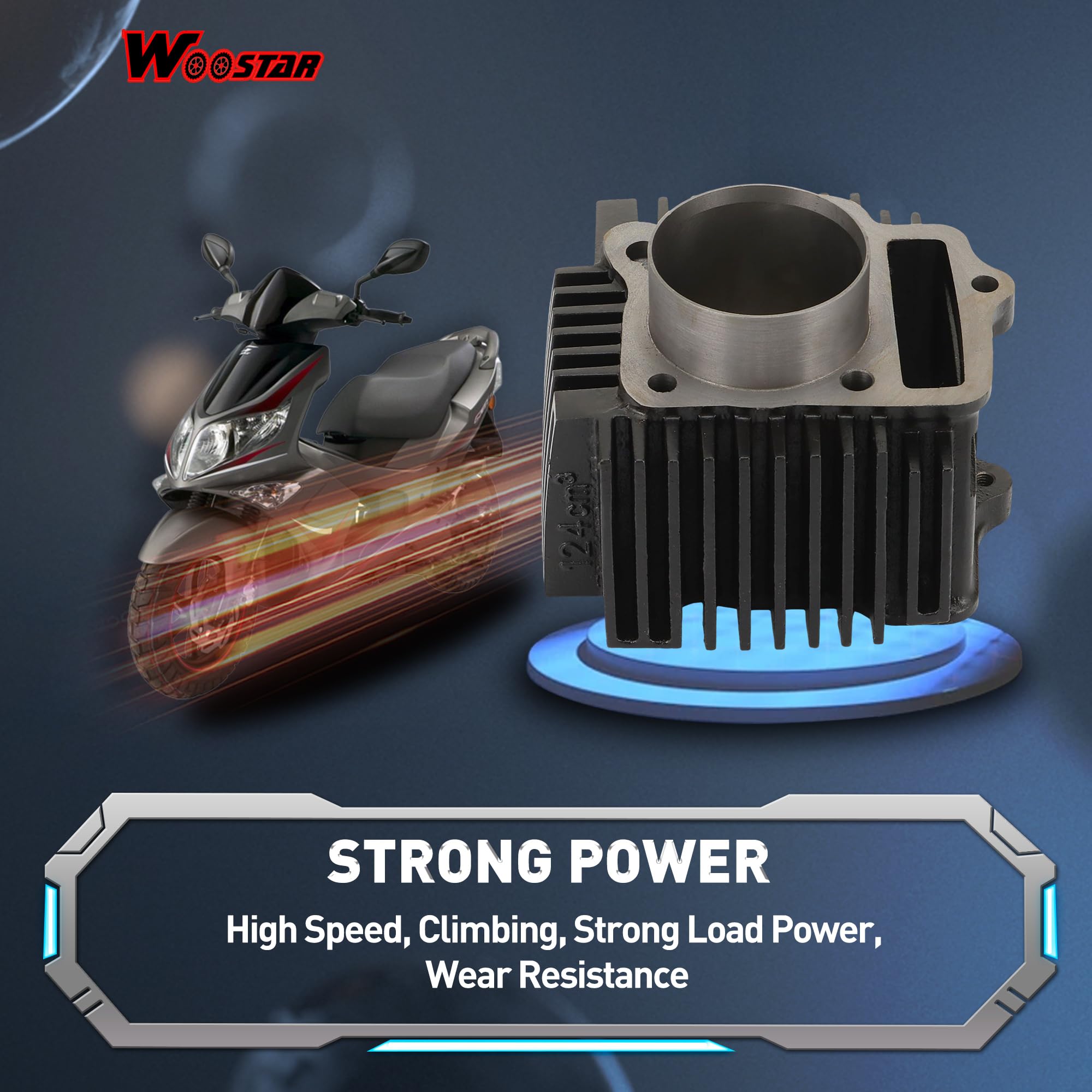 WOOSTAR 54mm Hierro Big Bore Cilindro con Pistón Kit Reemplazo para C90 JH90 C100 C110 CT100 JH110 DY110 QJ110-9 ZS110 152FMH 125cc Motocicleta Motor ATV Go Kart Dirt Pit Bike