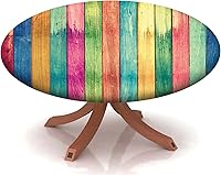 Vista 21 de Mantel redondo ajustable con patrón de chocolate, borde elástico, adecuado para catering y cocina, se puede limpiar para mesas redondas de 14 a 16