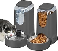 WyfKyd 2-Pack Automatic Gravity Cat Food Feeder & 1 Gallon Stainless Steel Water Dispenser for Small Medium Cats Dogs (Charcoal Gray)