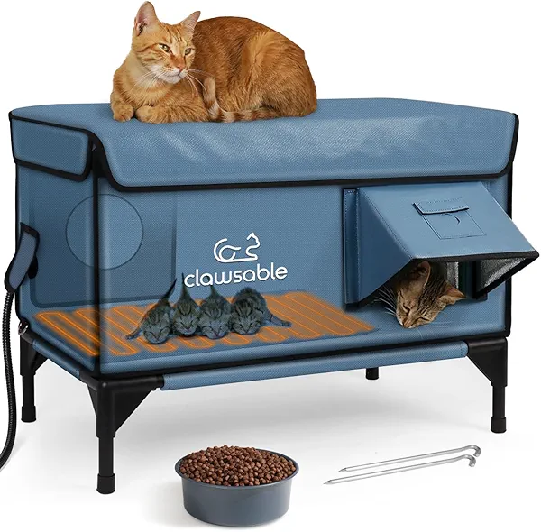 Heated Cat House for Outside Foam Board, Extremely Insulated Outdoor Cat House Escape Door, Weatherproof & Waterproof Awning, Elevated Feral Animal Shelter for Winter