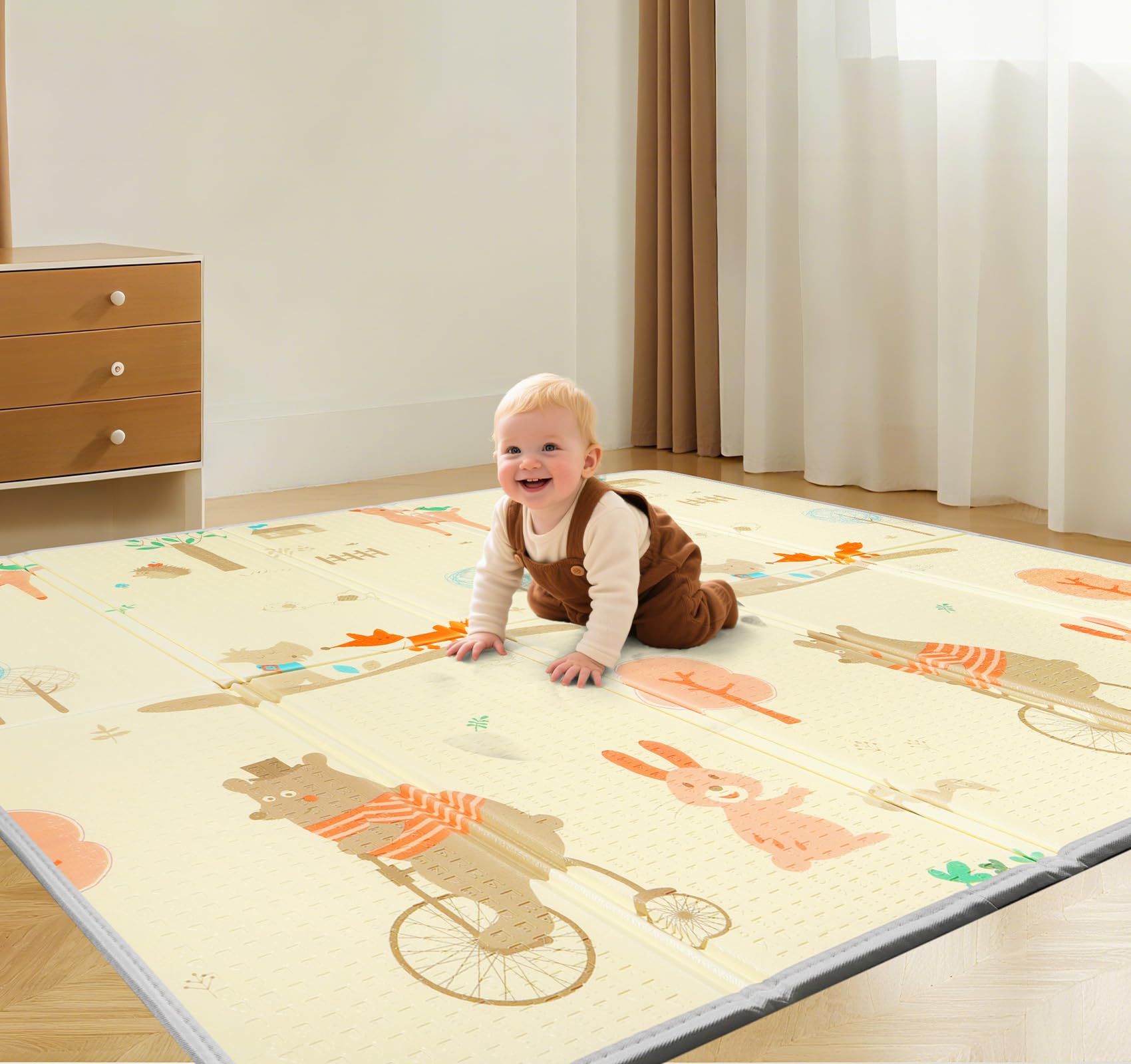Krabbelmatte Baby 180x200x1,5cm, Groß Faltbare Spielmatte Weicher Dämpfender Isolierung Wasserfeste rutschfeste Bodenmatte für Innen Außen,Strapazierfähiger Spielteppich für Kinder,Stil D - 3