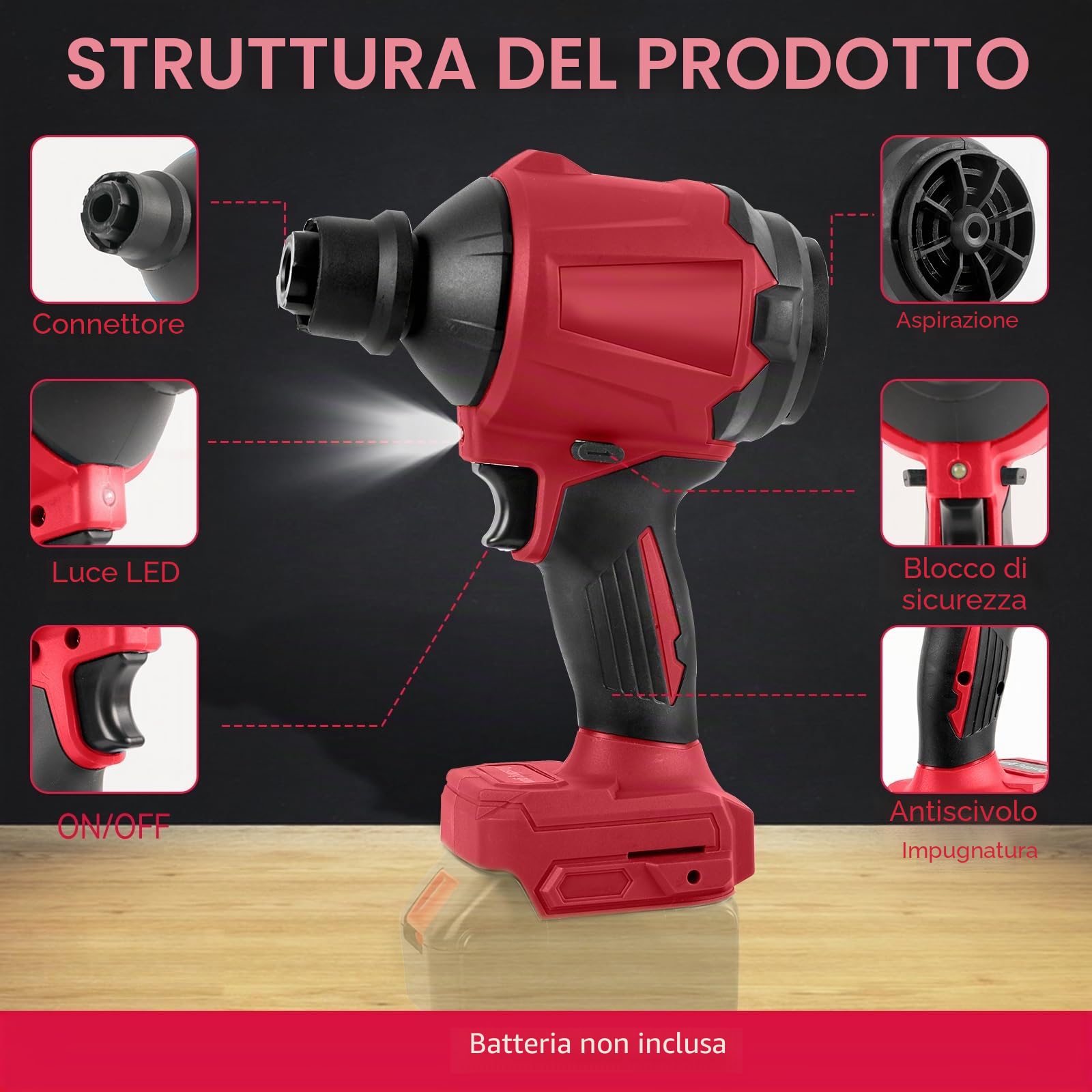 Ventola a batteria per Milwaukee M18 18 V, 40000 giri/min, soffiatore per foglie, 447 MPH, motore continuo per officina, casa e auto (senza batteria)