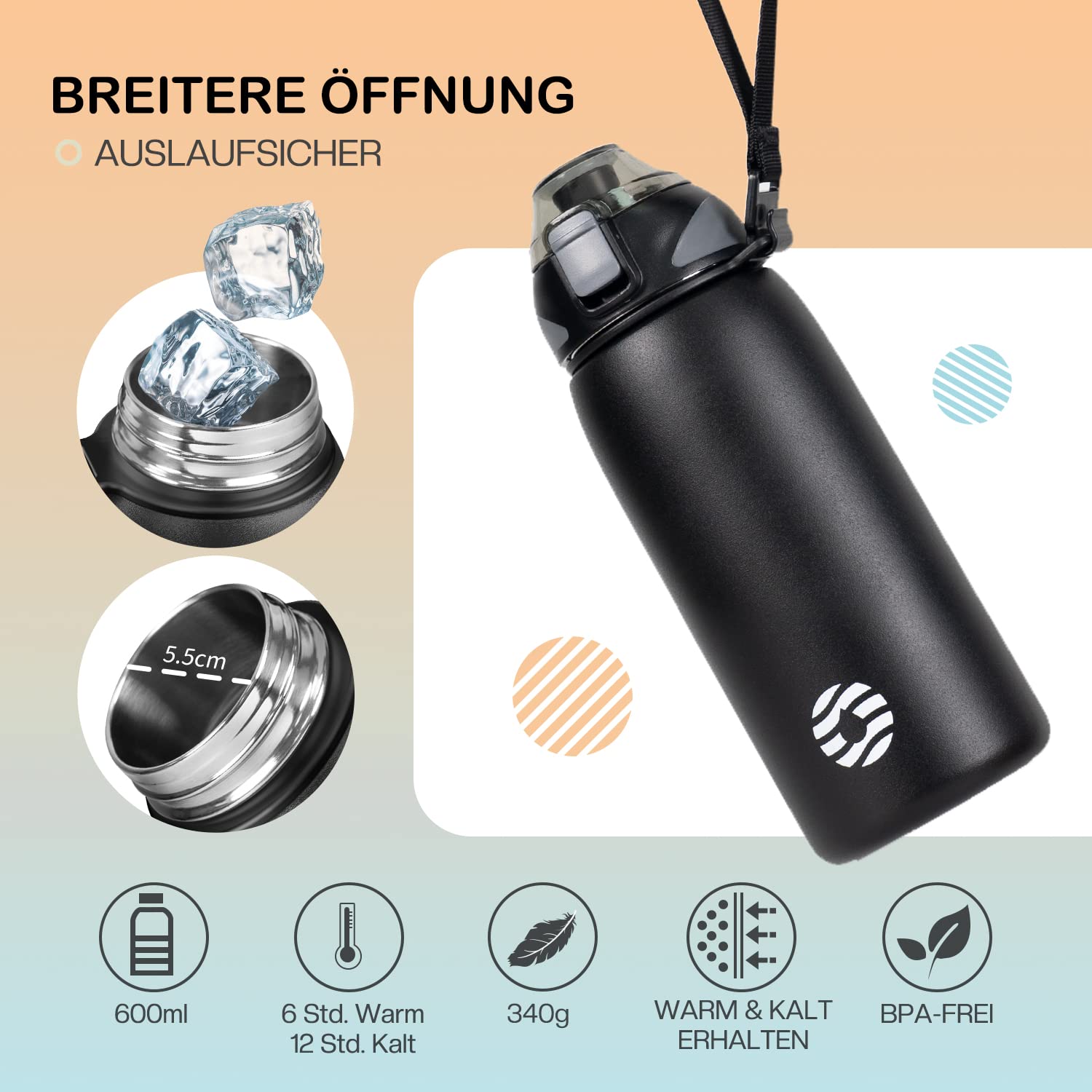Fjbottle Borraccia Termica acciaio inox 1L, 800ml, 600ml, 400ml Bottiglia Termica per bambini Senza Perdite - Senza BPA Borracce palestra per Scuola, Sport, Yoga, Palestra