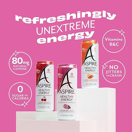 Miniatura 2 de Aspire Healthy Energy el paquete variado original bebida energética sin azúcar latas de 12 onzas 80 mg de cafeína natural cero azúcar bebida con