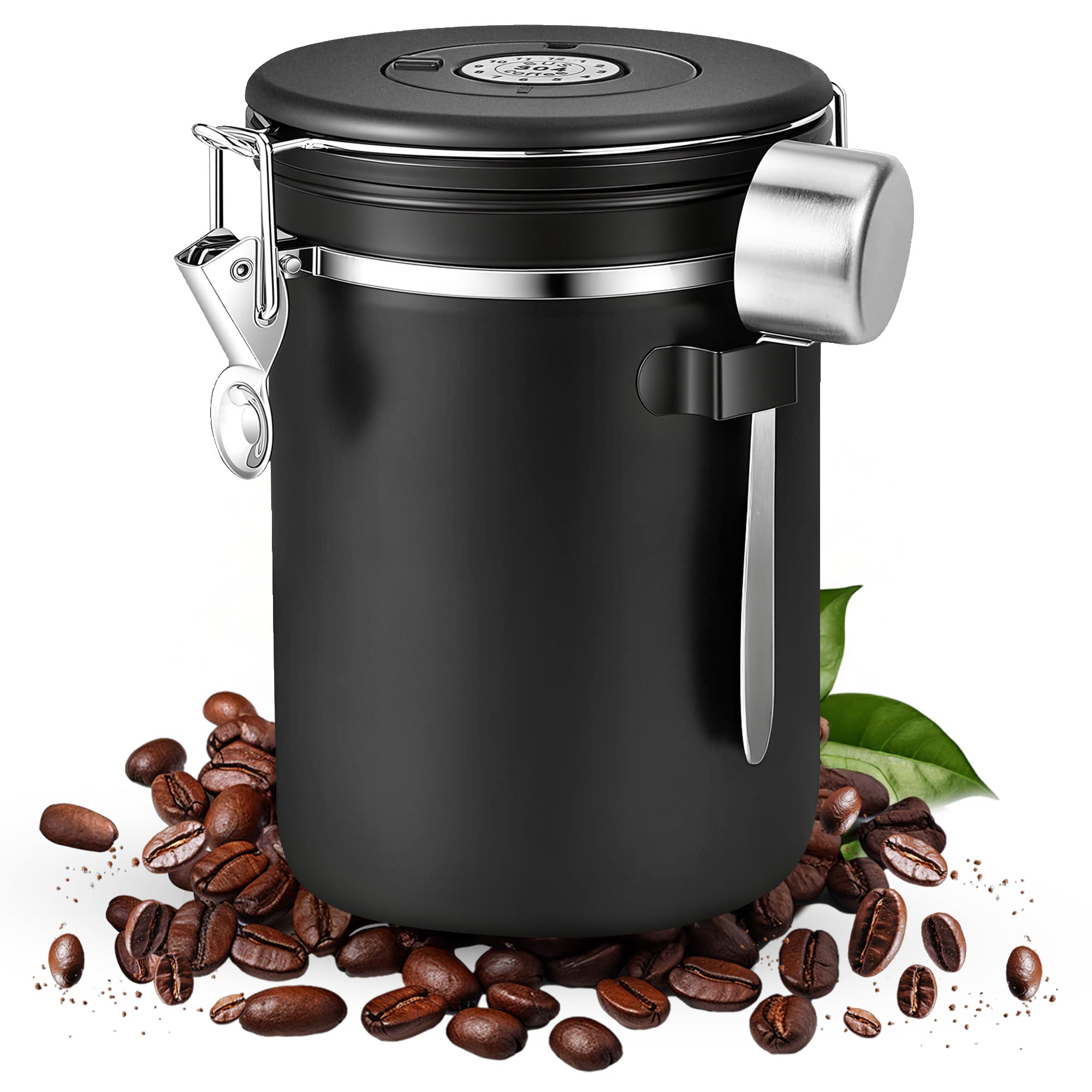 Barattolo Ermetico per Chicchi di Caffè da 1 KG, Contenitore per Chicchi in Acciaio Inox, 2.8L, Sottovuoto per Chicchi di Caffè, Polvere di Caffè, Tè, Zucchero