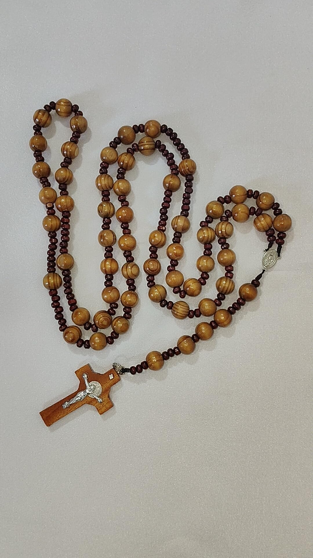 Catholic photo rosary with Olive Wooden Beads 14mm with Crucifix, Brown, Large Rosary for statue| Japamala|Catholic Prayer Beads|Kontha-image-20