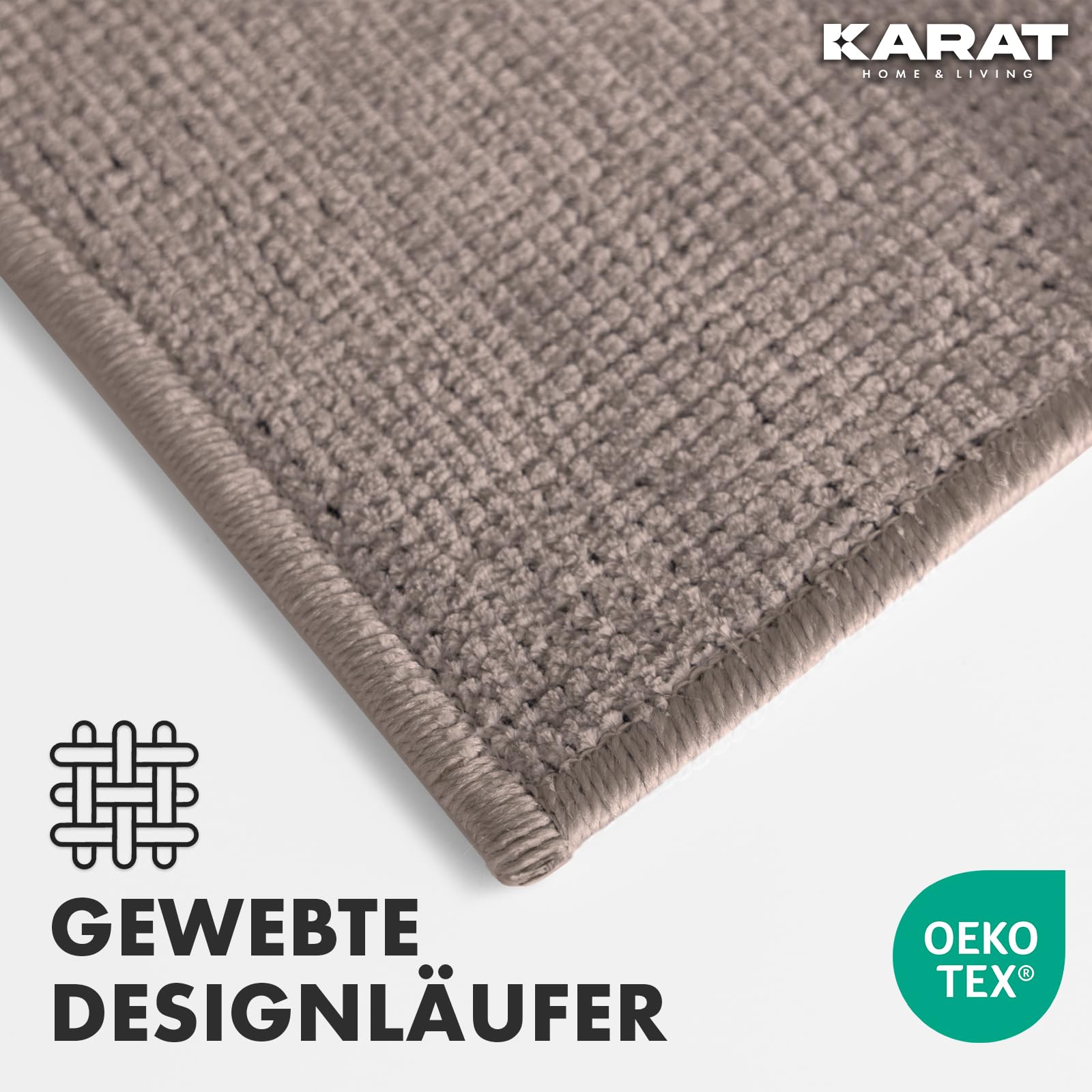 KARAT Premium Teppichläufer gewebt - 80 x 450 cm, Braun - Flauschiger Baumwoll Teppich - Läufer für Küche, Flur & Wohnraum - Flurläufer Küchenläufer Flurteppich (Azade)
