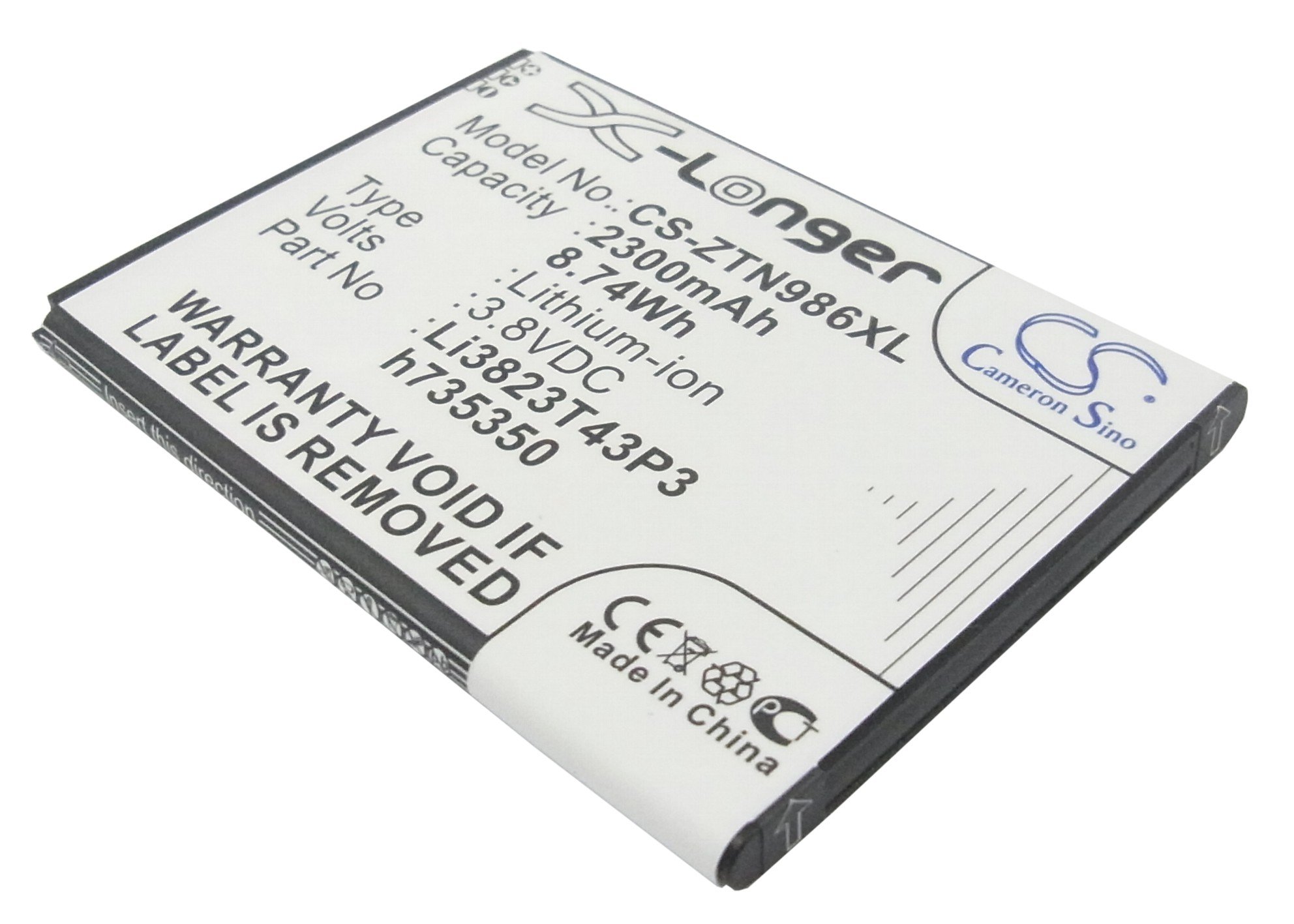Replacement Battery for Z64 Z836BL Imperial 2 Z831 Grand S Pro MF64 4G Mobile WiFi Hotspot Mid Night Pro N9835 Grand X Z826 Grand X Z777 Z777 Stratos Part NO Li3823T43P3h735350 2300 mAh Batteries