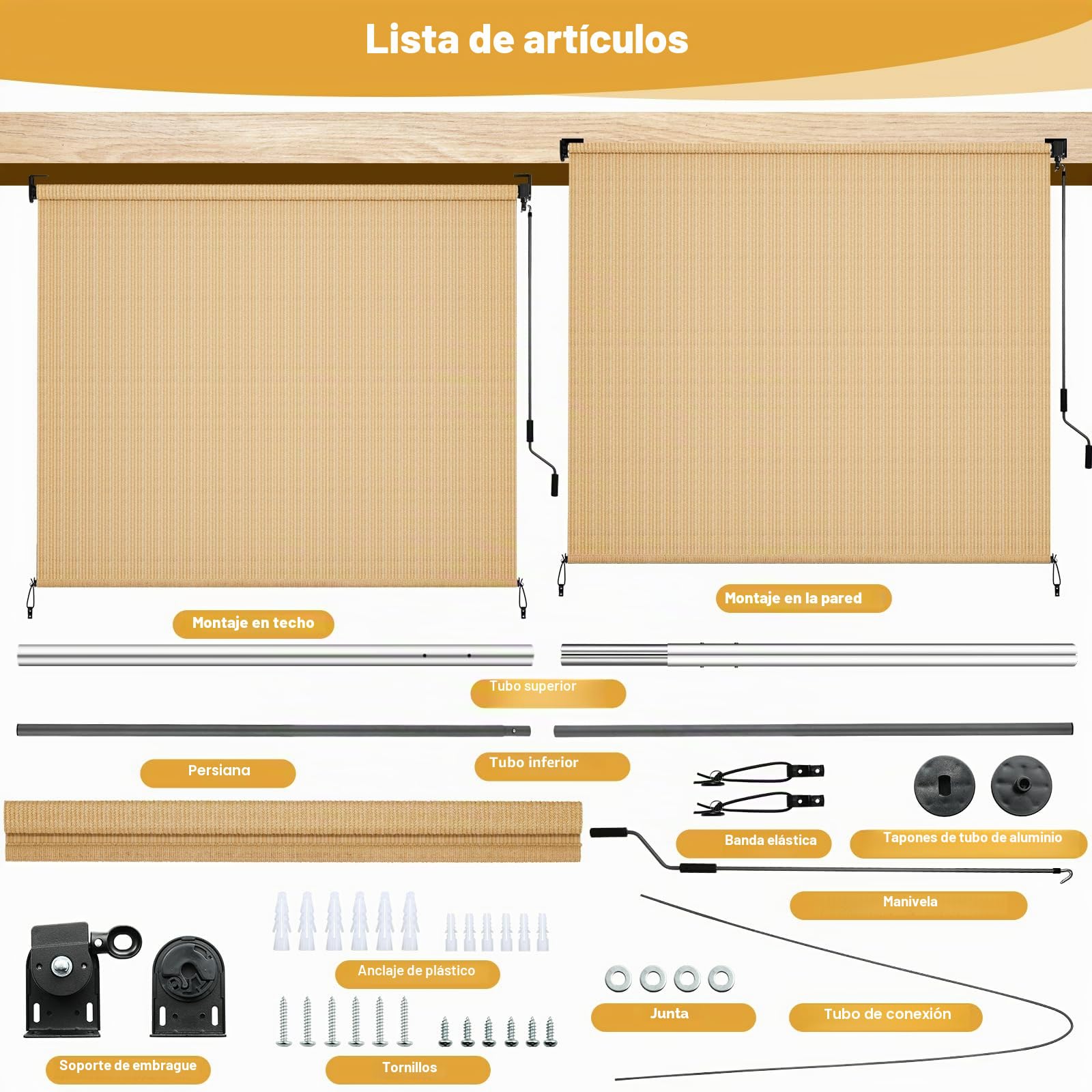 LIFERUN Toldo vertical de 180 x 240 cm, toldo vertical, HDPE para pérgola de terraza, toldo de balcón, tubo de aluminio con manivela inalámbrica, para balcón, terraza, jardín, caqui, 1 unidad