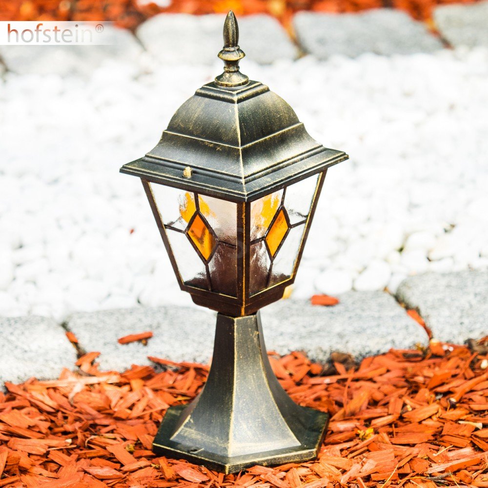 Lámpara de exterior Antibes, lámpara de pie de aspecto antiguo, aluminio fundido en marrón/oro con cristales, luz de camino de 40 cm, lámpara de jardín retro/vintage, E27, IP44, sin bombilla(s)