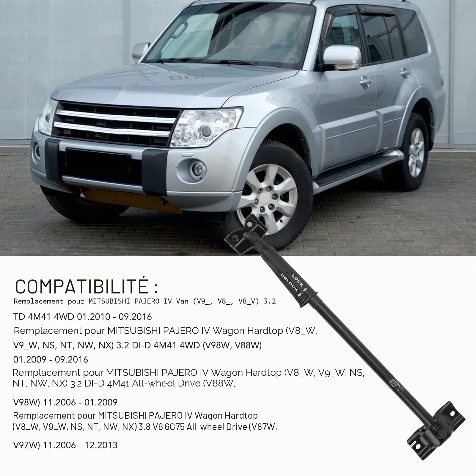 KIMISS Support de Hayon, 5822A001 Butée de sécurité de Porte Arrière Amortisseur de Coffre Arrière de Remplacement pour PAJERO