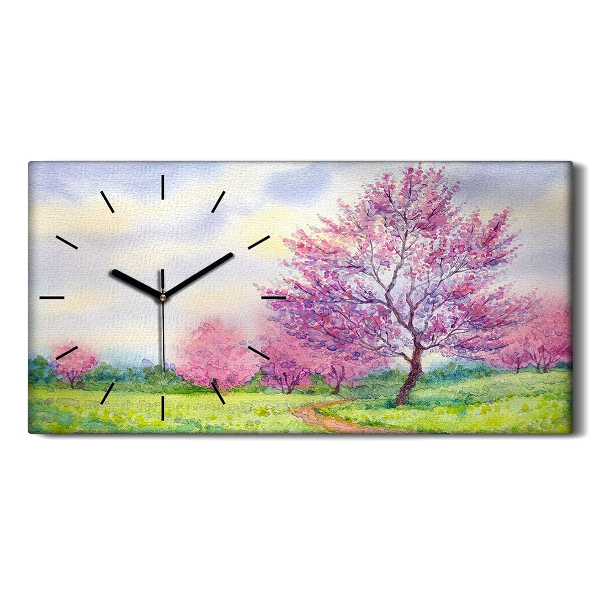 Horloge sur Toile Paysage de Printemps - Tableau Déco Murale Poétique