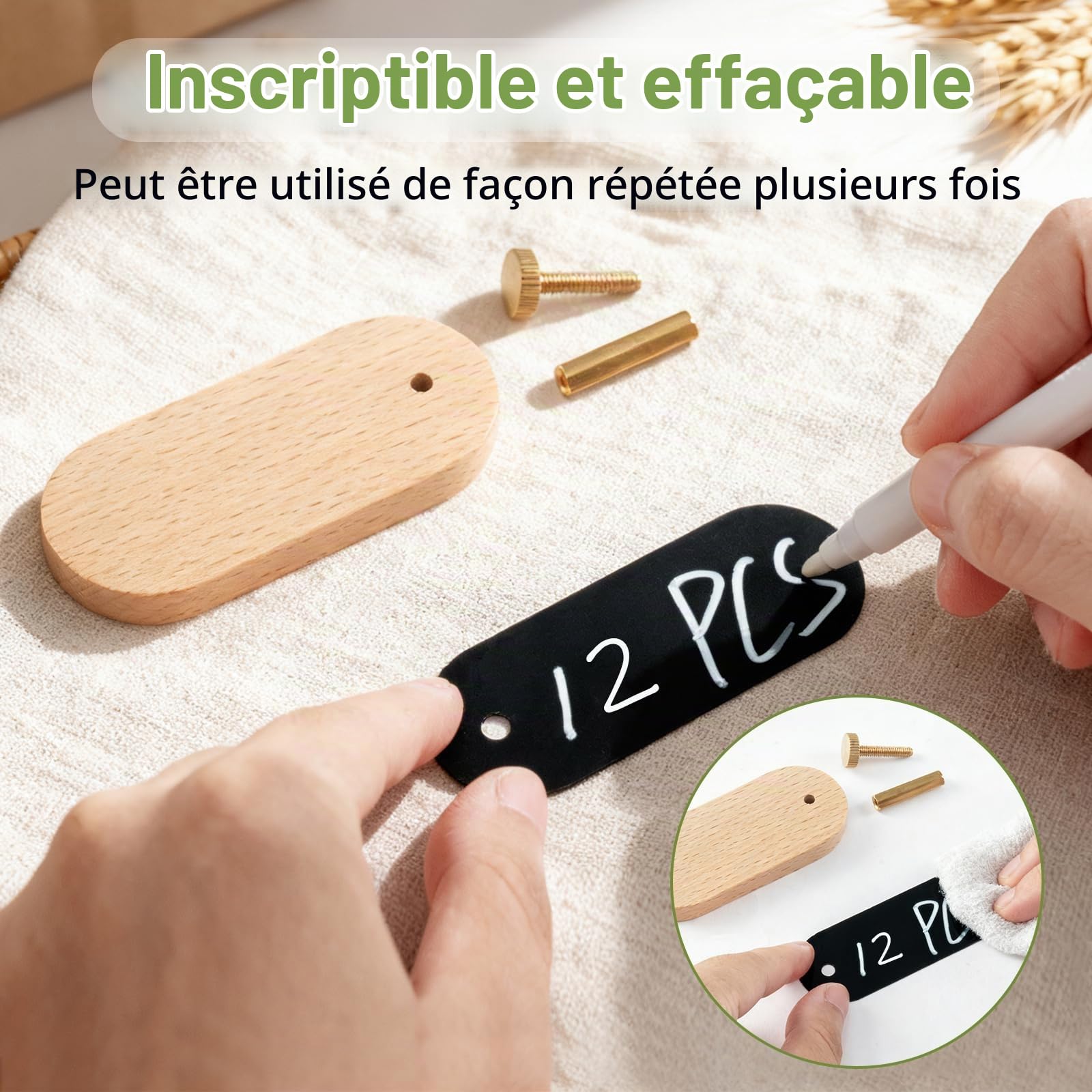 Mini Tableau Noir en Bois, 12 Pièces Petite Ardoise 8.5 x 3cm | Mini Panneaux d'Affichage, Tableau Noir pour Table, Ardoise de Table Décoratives pour Buffet Menus Bar Café