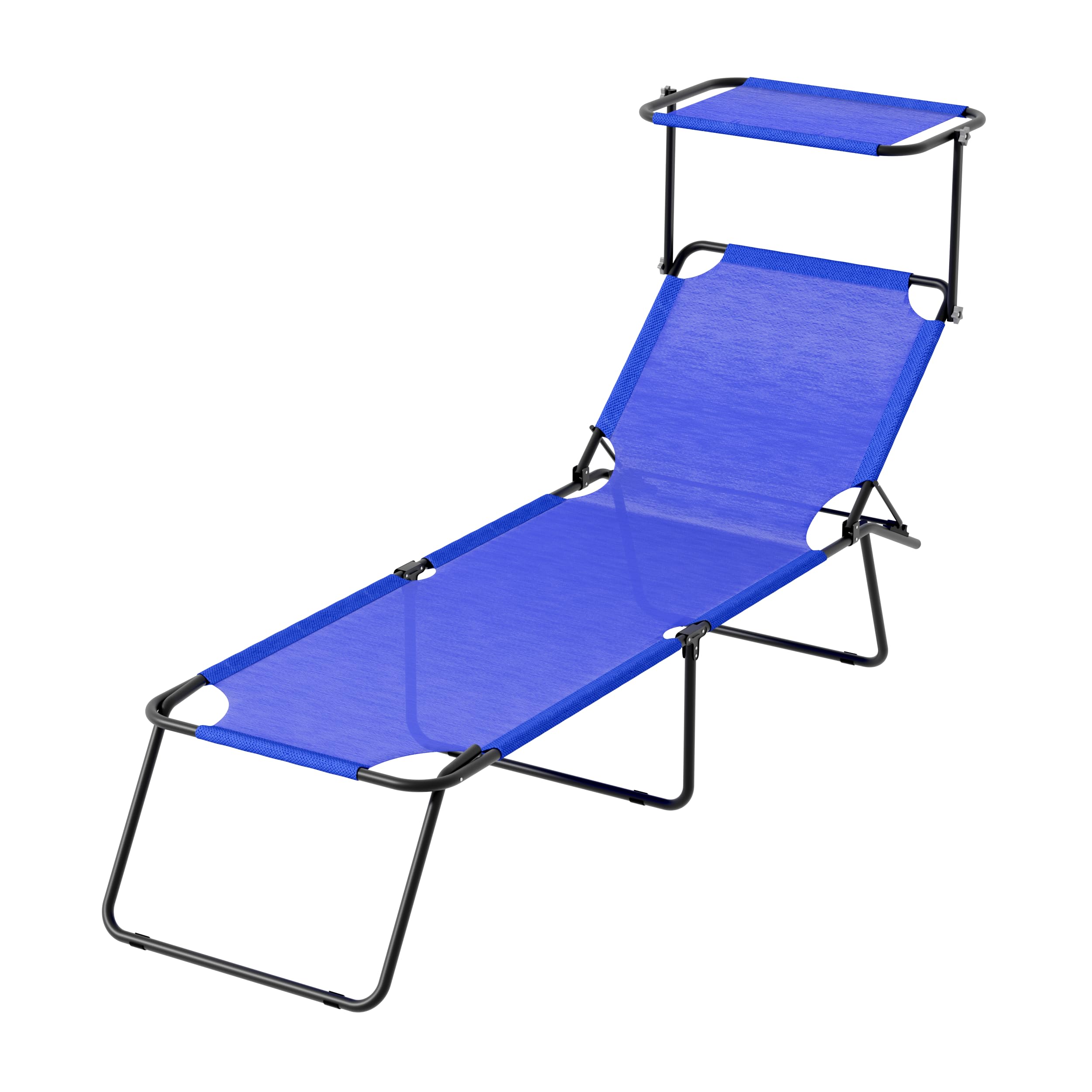 Bricozone Lettino Mare Pieghevole con Tettuccio Regolabile Telaio in Acciaio Leggero Schienale Regolabile Telo Traspirante 600D Facile da Trasportare Ideale per Spiaggia Giardino Campeggio Blu