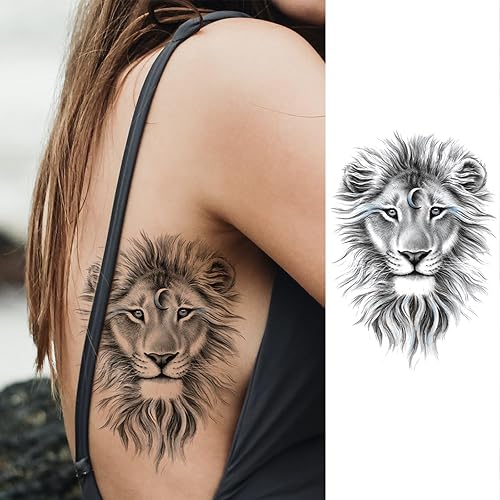 Miniatura 6 de Tatuaje temporal de flor de animal para mujer, media manga, gran realista, tigre, león, tatuaje falso, pecho de muslo, pecho de muslo, colgante de