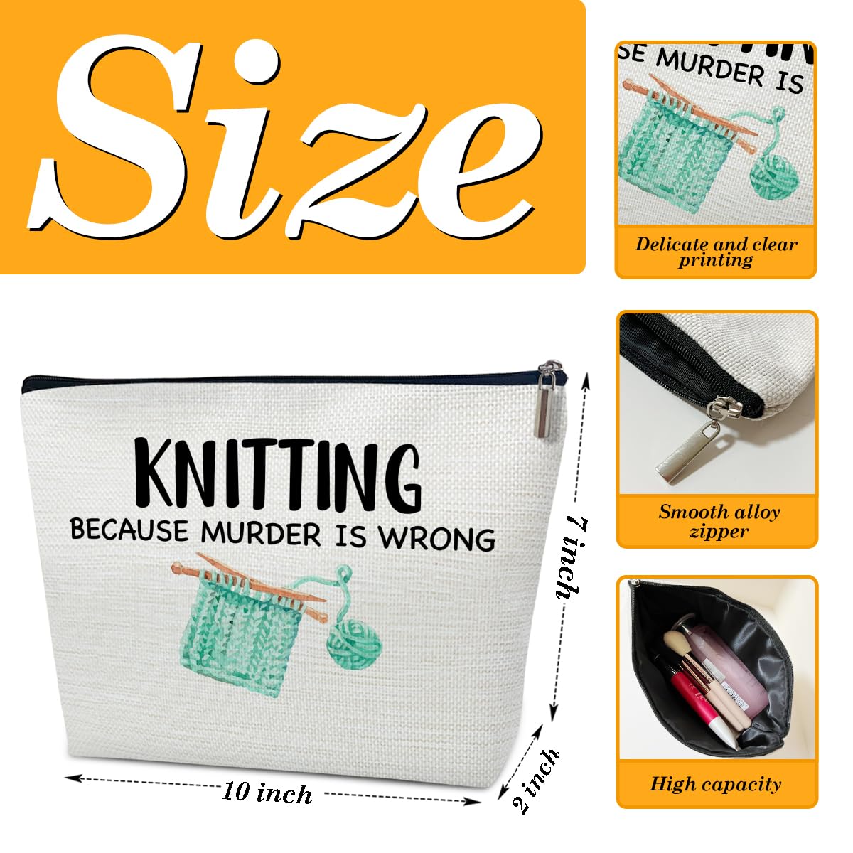 Funny Knitting Gifts Makeup Bag, Crocheting Gifts for Knitters Lovers, Women, Crocheter Supplies Stuff, Cosmetic Bag for Purse