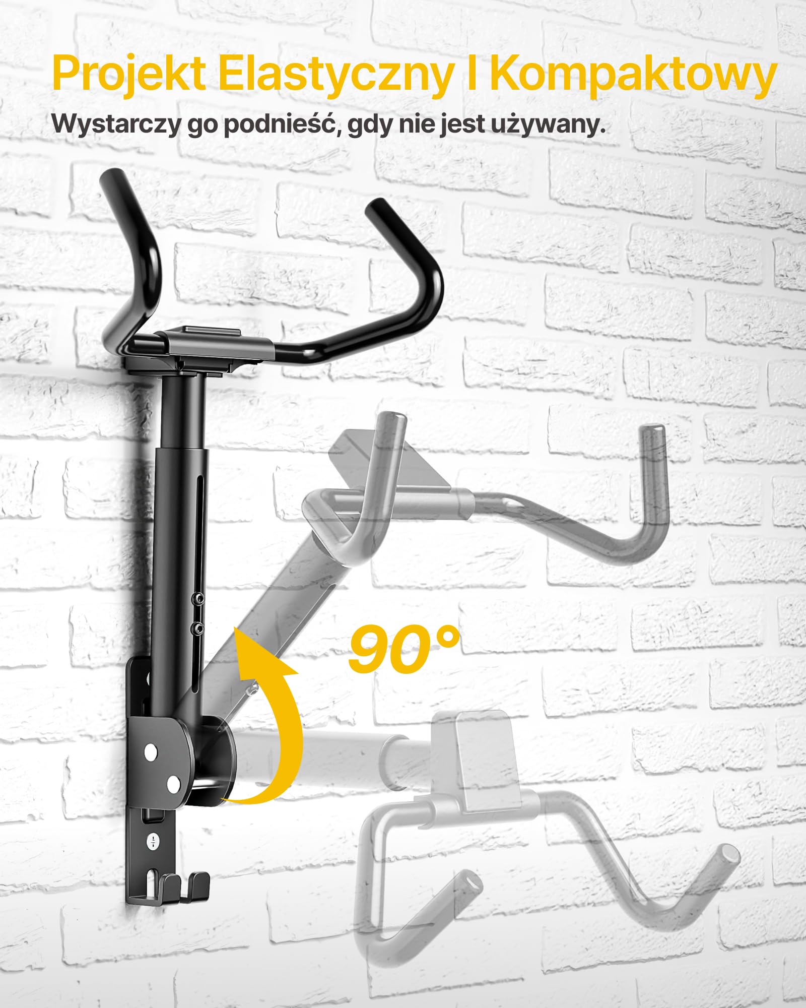 monTEK Uchwyt ścienny do roweru, regulowany kąt i odległość od ściany, uchwyt rowerowy, składany, nośność 30 kg, wysuwany schowek na rower z hakiem do garażu, 1 sztuka