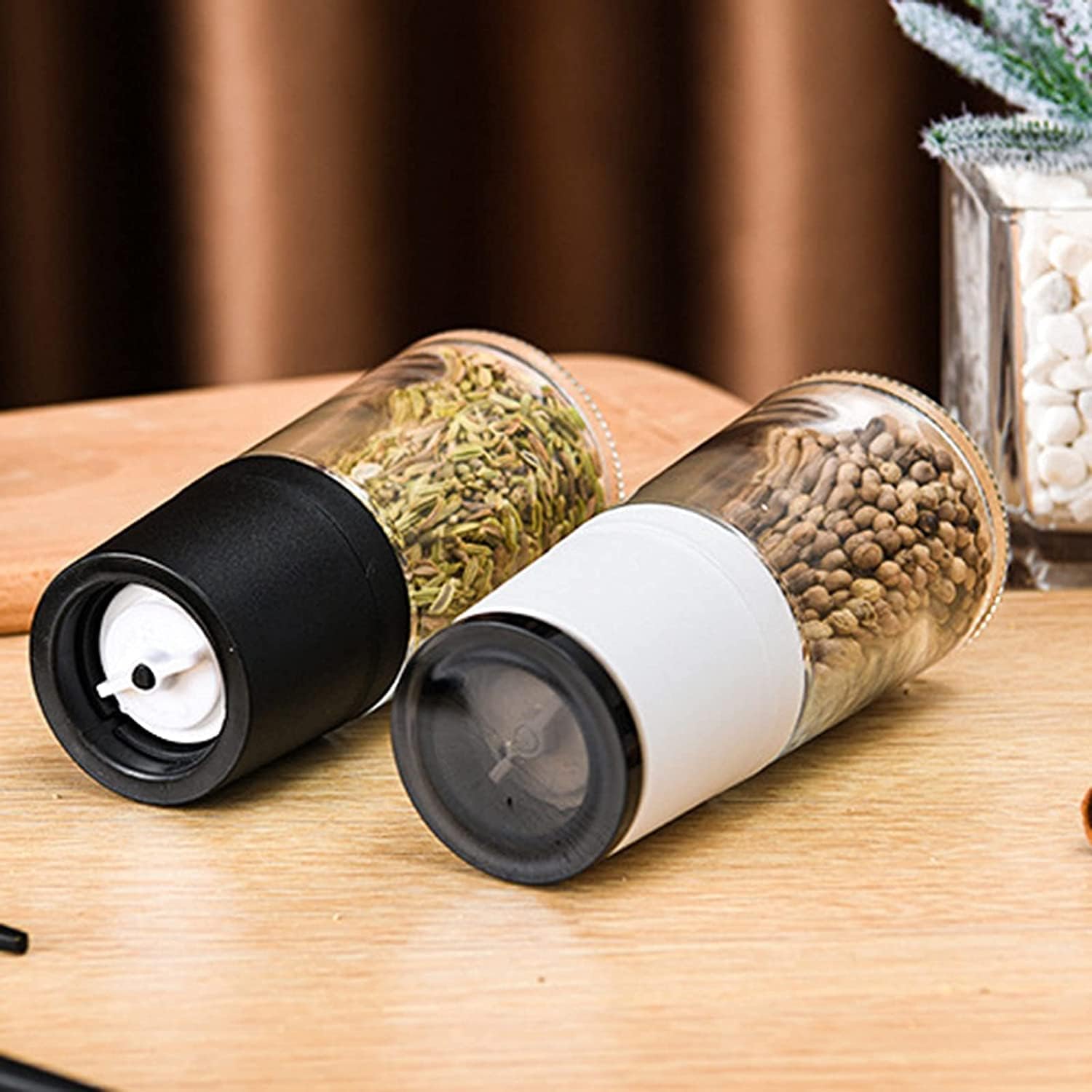 Salt and Pepper Grinder,Pepper Grinder Salt or Pepper Grinder 1pk - Creative Manual Salt Pepper Spice Mill Grinder Seasoning Storage Bottle can Jar Kitchen Tool Accessory Pepper Mill (Color : White) (