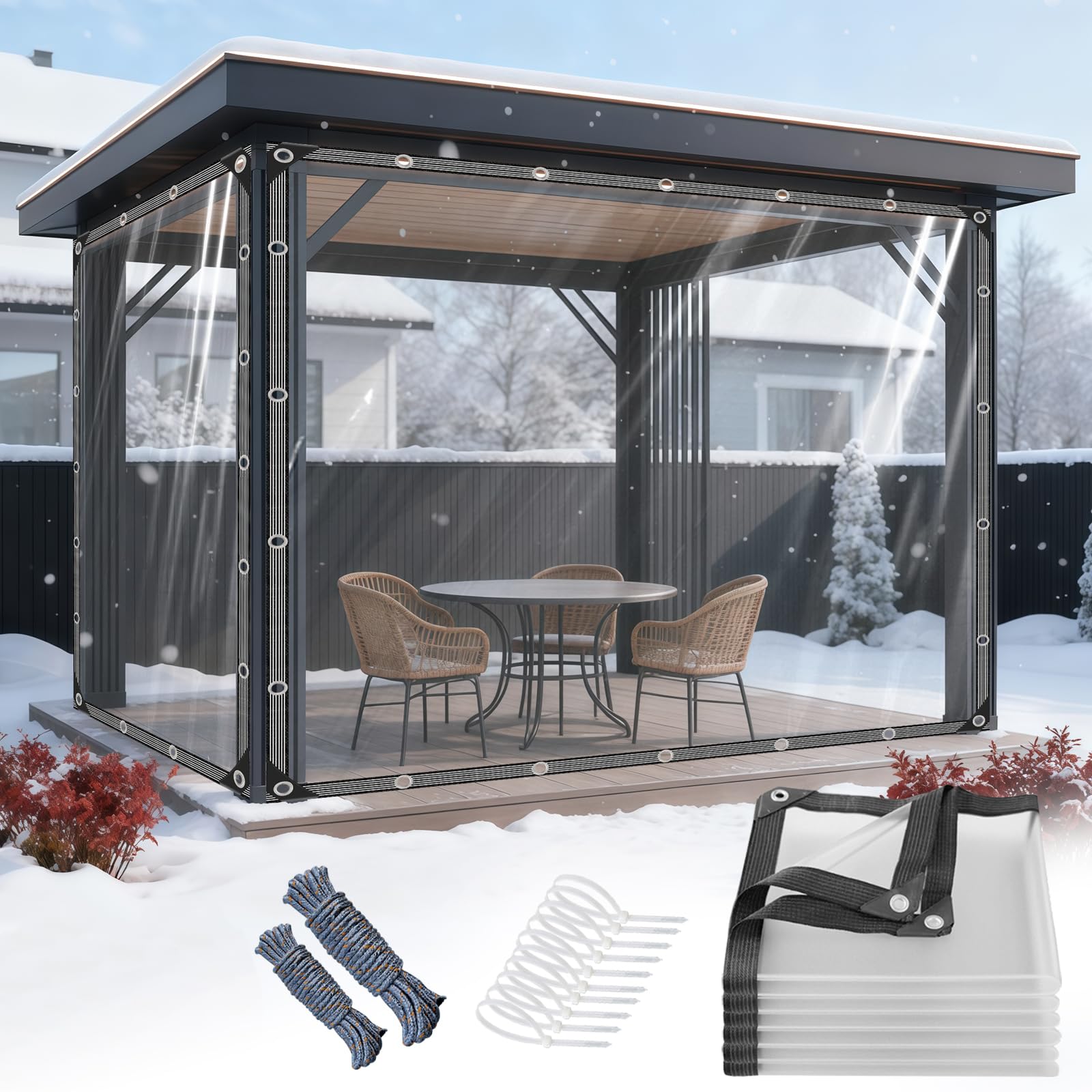 GPCHZM Transparente Plane mit Ösen 3x5m PVC Transparent Plane Wasserdicht Reißfest Abdeckplane für Outdoor Terrasse Balkon Pet Hutch Dach