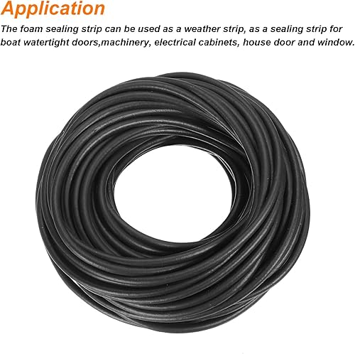 Miniatura 3 de uxcell Tira de sellado de goma de espuma, 0.12 pulgadas de diámetro x 49.2 ft (49.21 pies) de largo redondo EPDM de goma sólida para reducir el