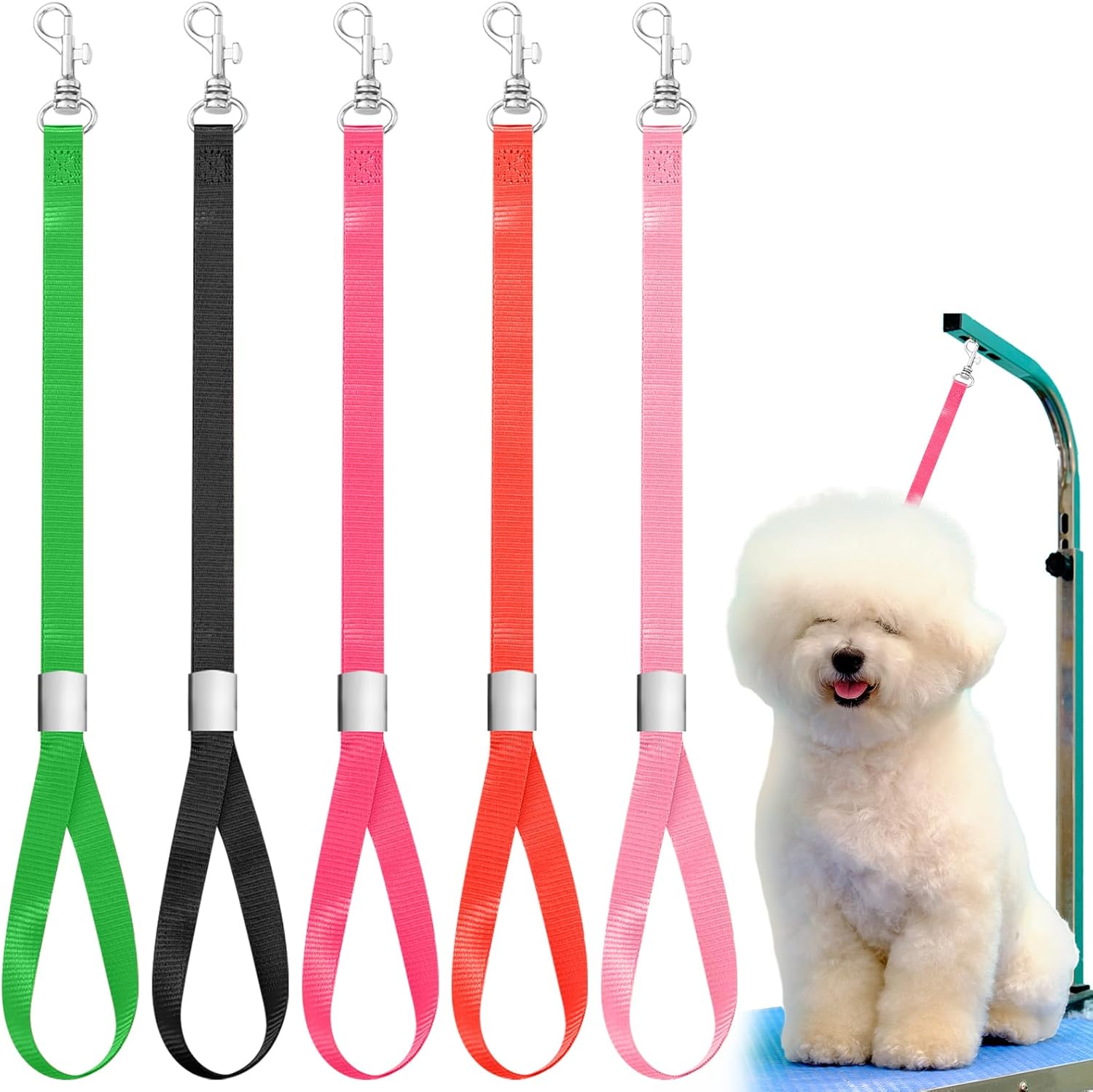 5 Pcs Pet Grooming Loops Nylon Pet Bathing Tether Straps Restraint Noose Dog Grooming Loop Adjustable Fixed Dog Cat Safety Rope for Groomer Table Bathtub, Vibrant Colors 5 Pcs Pet Grooming Loops Nylon Pet Bathing Tether Straps Restraint Noose Dog Grooming Loop Adjustable Fixed Dog Cat Safety Rope for Groomer Table Bathtub, Vibrant Colors