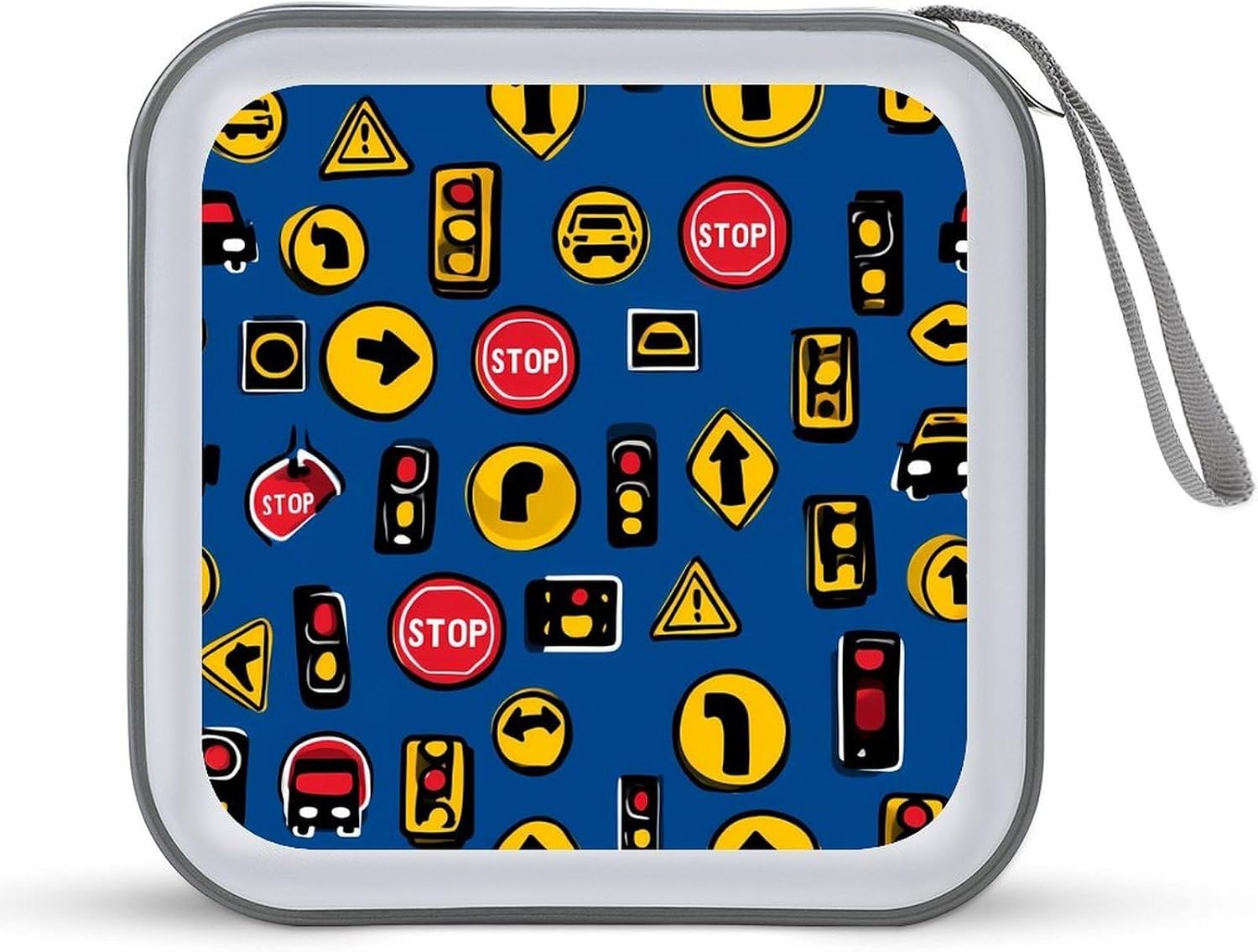 Cartoon Traffic Signs CD Case DVD Storage Holder Binder 40 Capacity | protective,hard case,protable loop,travel car use,zippered closure