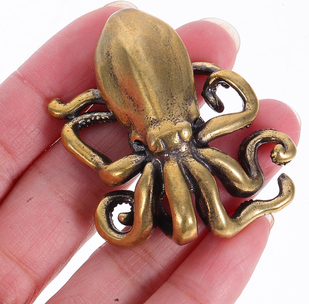 DOITOOL Vintage Octopus Cabinet Knob 1.81 Inch Brushed Brass Door Handle Nautical Animal Theme for Drawers Cabinets Wardrobes