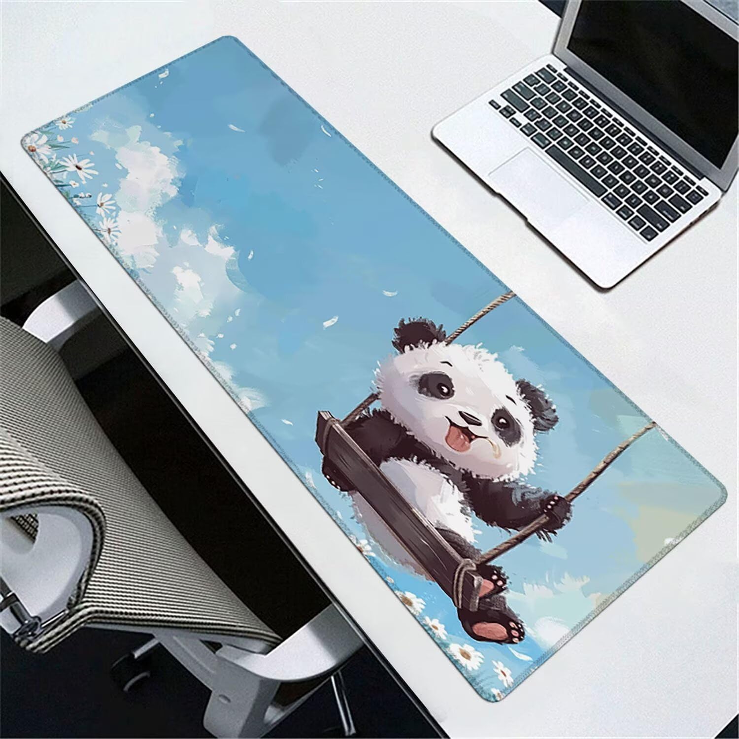 Tapis de Souris Gaming XXL (1200x600mm) - Grand Tapis Bureau Antidérapant Étanche Bords Cousus Caoutchouc Naturel pour Gamer PC Portable Bureau - Précision Vitesse Confort Balançoire Panda G-888