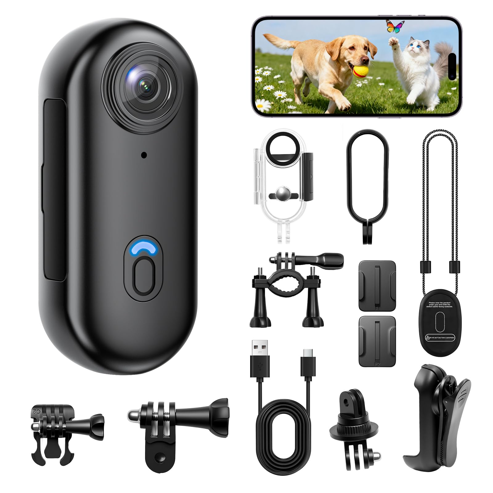 Amazon | 4Kアクションカメラ ウェアラブルカメラ 120度広角 ボディ