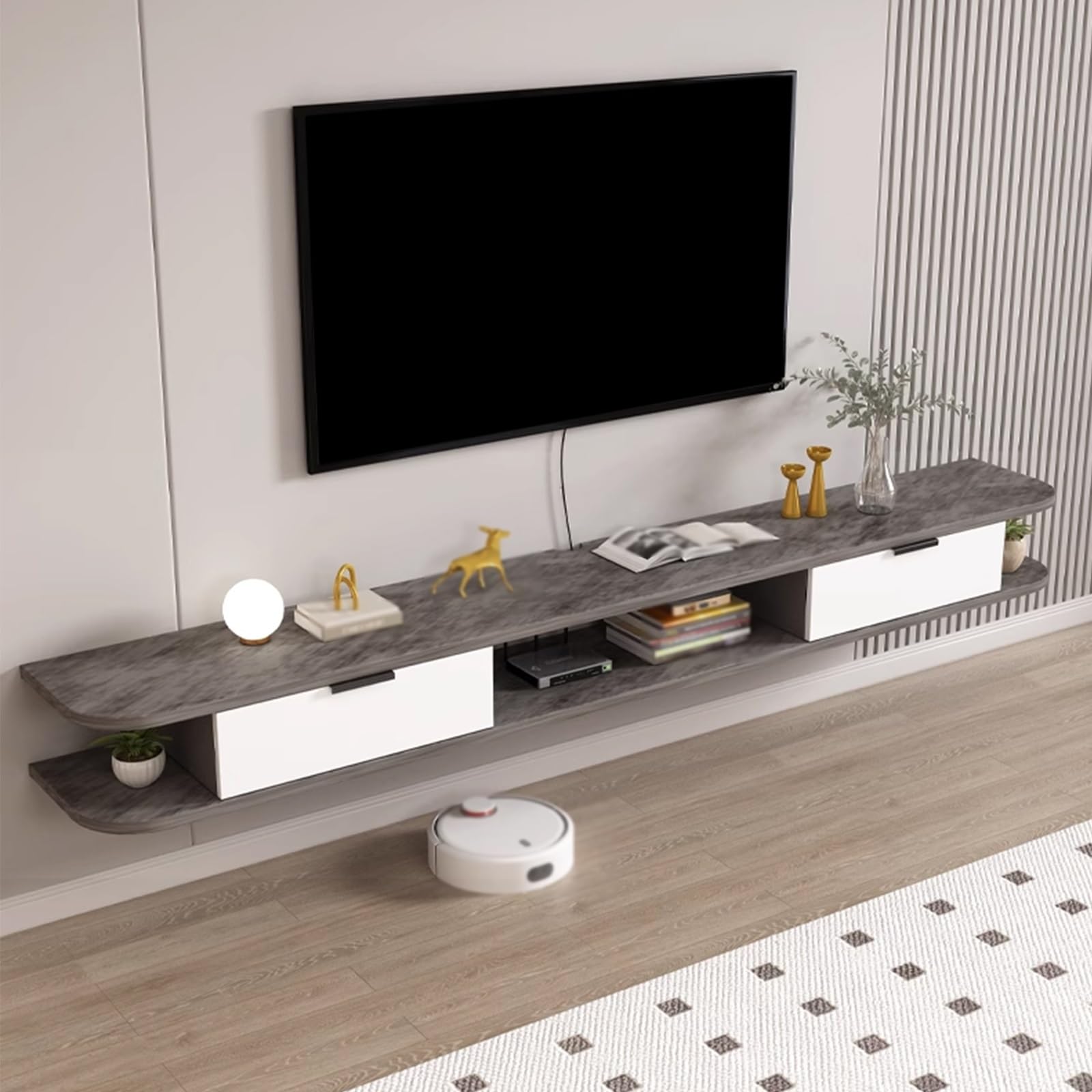 Meuble TV mural bois massif 100x22x18cm avec rangement salon et chambre