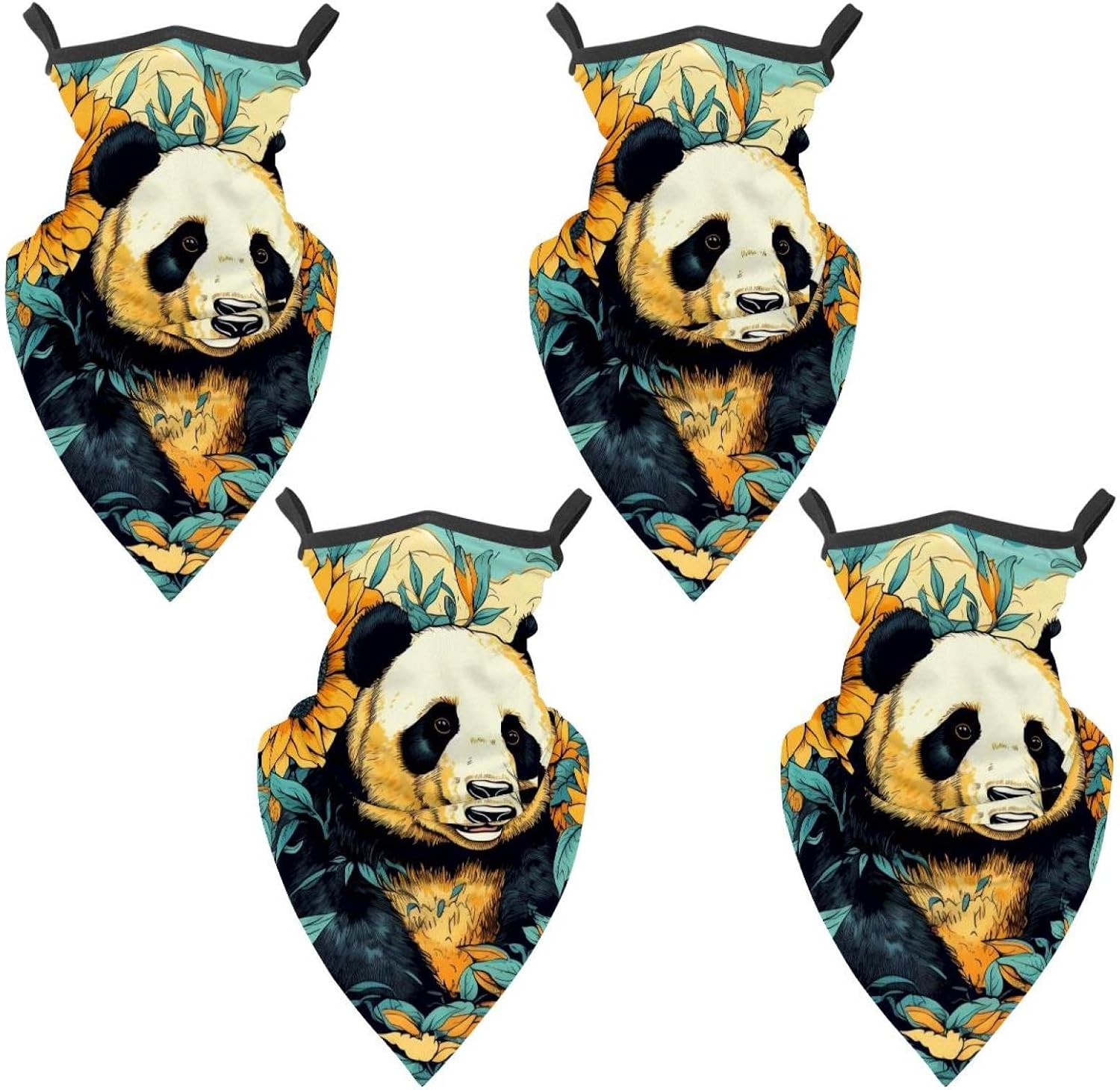 4 Pack Panda Sunflower Neck Gaiter Face Cover Scarf, Breathable Sun & Wind-proof for Skiing Fishing Hiking Cycling